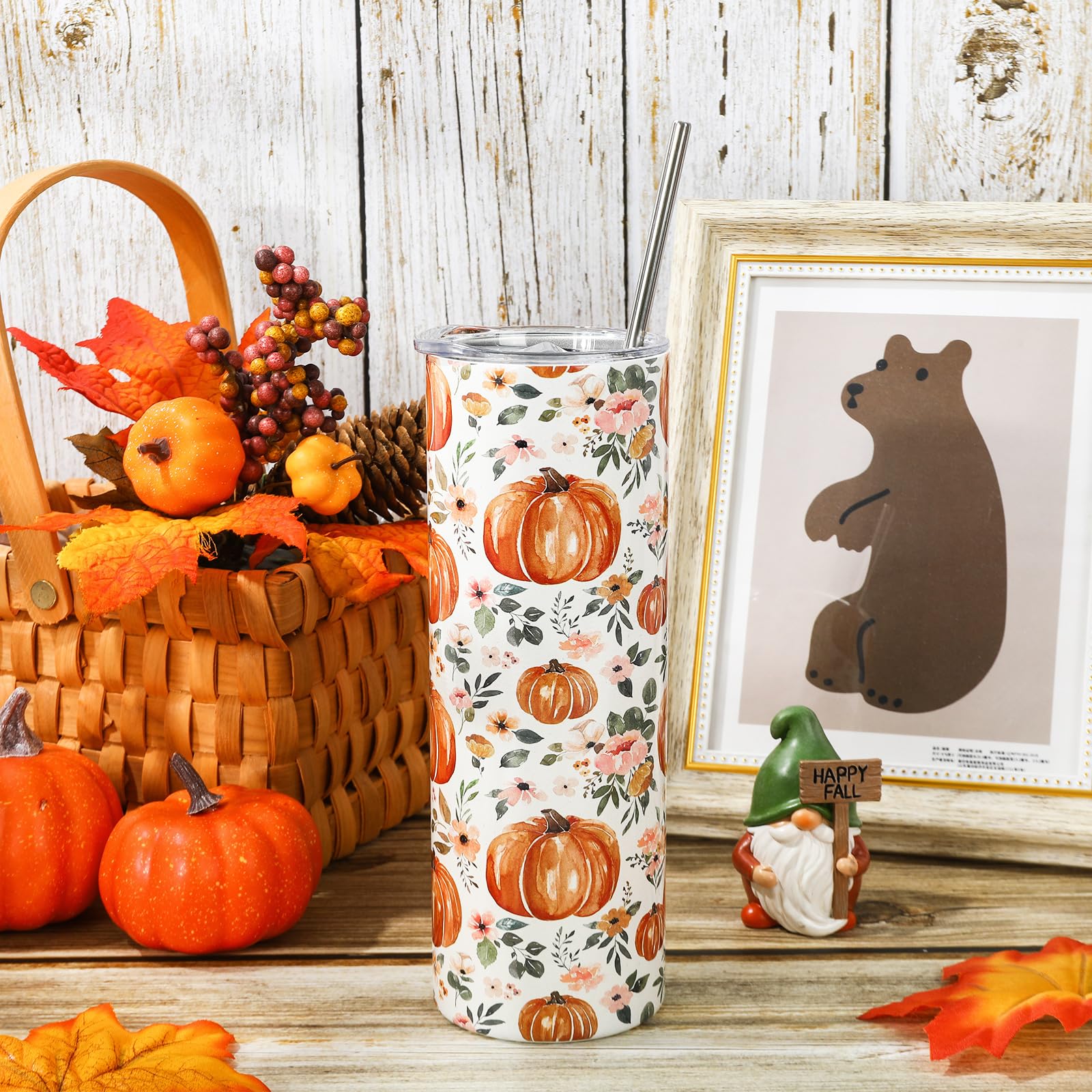 Whaline 40oz Fall Tumbler With Handle – Autumn Pumpkin Design, Stainless Steel, Insulated For Hot & Cold Drinks - View #7
