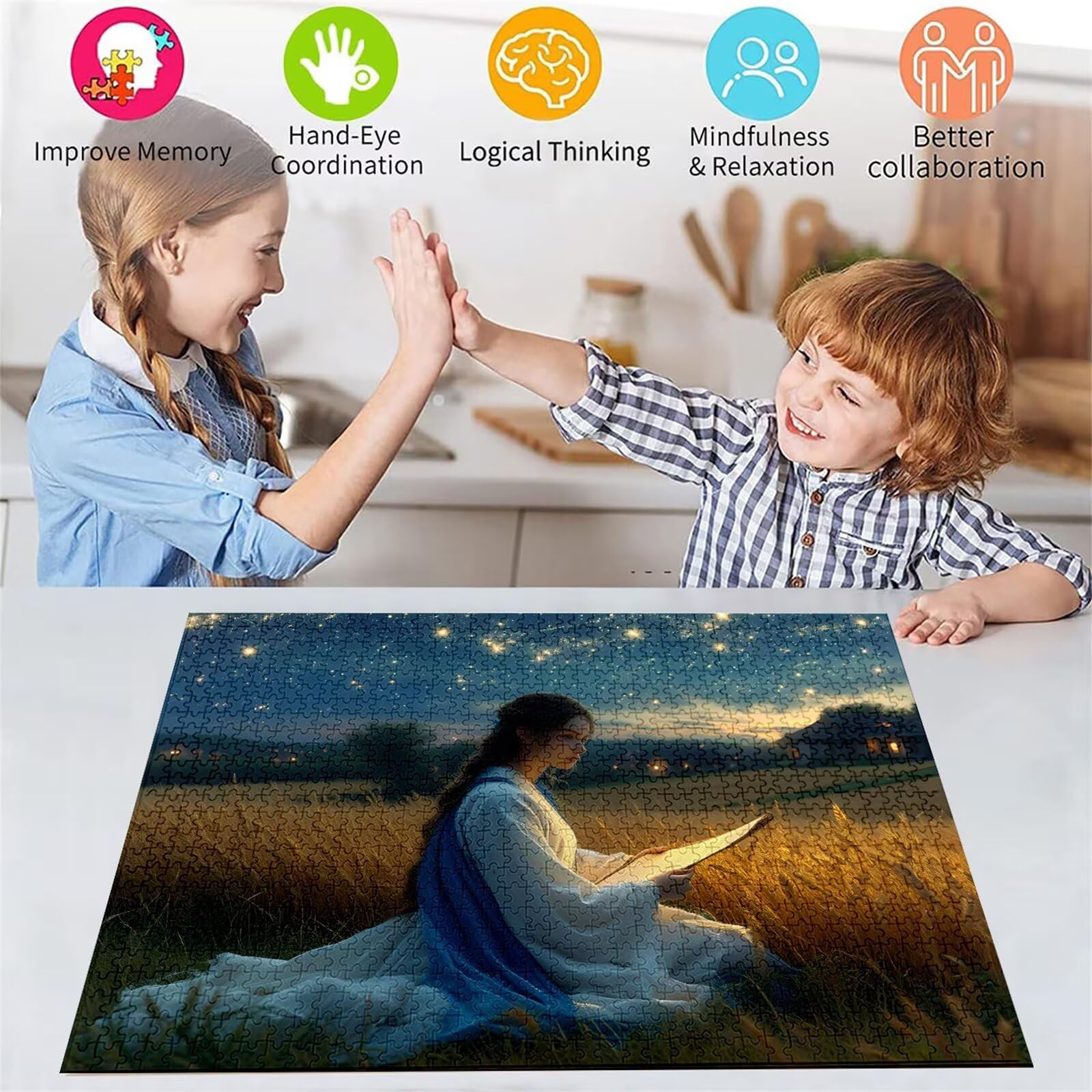 Puzzle Weizenfeld Puzzle 5000 Teile, Holzpuzzle Erwachsene, Mehrfarbig Holzpuzzle, Klassische Puzzles Frau Wooden Jigsaw für Erwachsene Und Kinder 14 Jahren, Geschenke Home Wand Dekor 156x105cm D-348