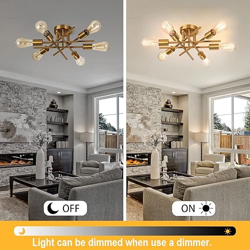 Miniatura 4 de Sputnik Candelabros, lámpara de techo moderna semiempotrada con base E26, lámparas industriales de mediados de siglo para cocina, casa de campo,