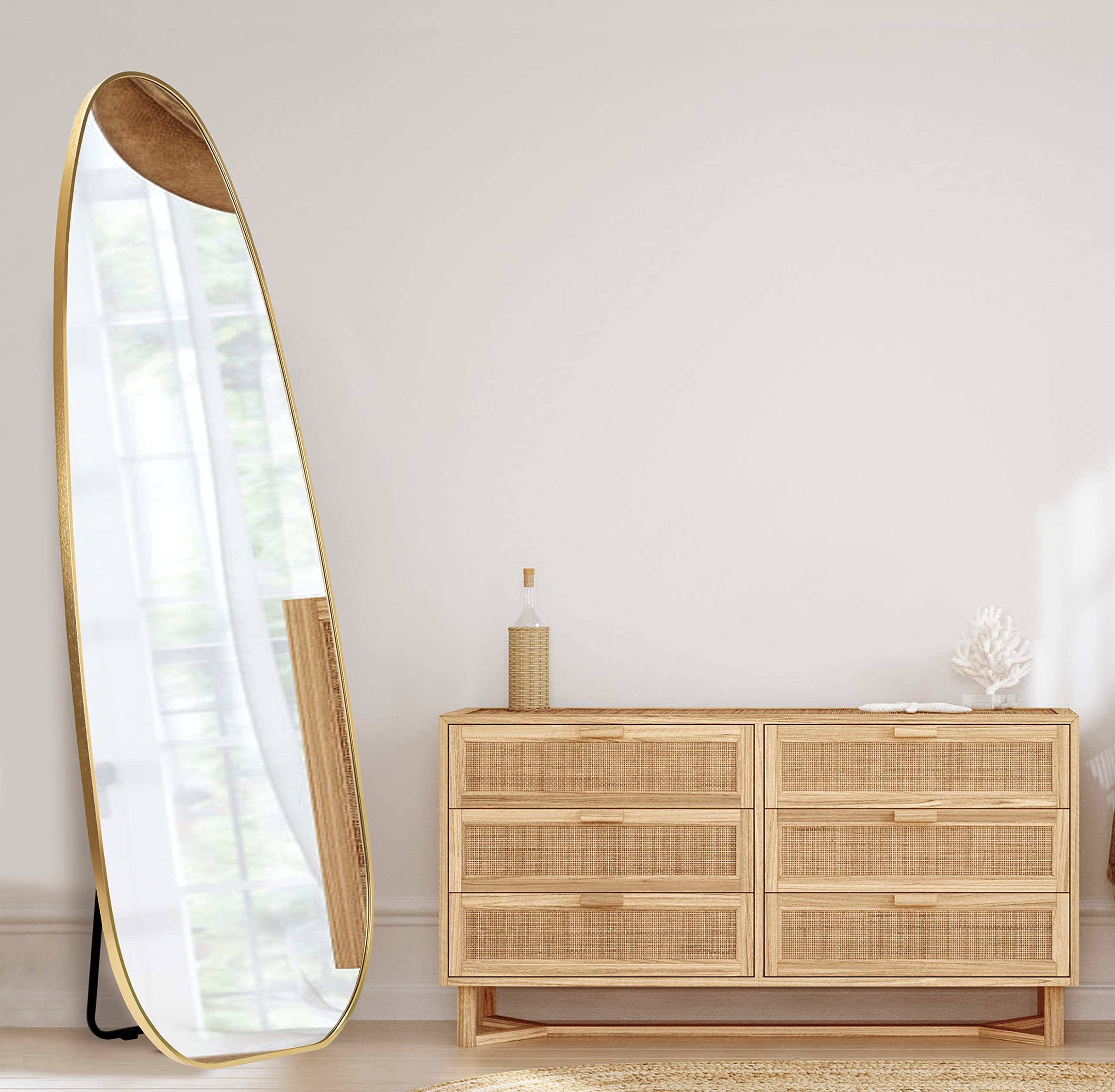 CHOMAE Full Length Mirror 22" x 65" Irregular Floor Length Mirror with Stand, Wall Mirror Rocket Shaped for Living Room, Bathroom, Entryway and Cloakroom, Gold Aluminum Frame