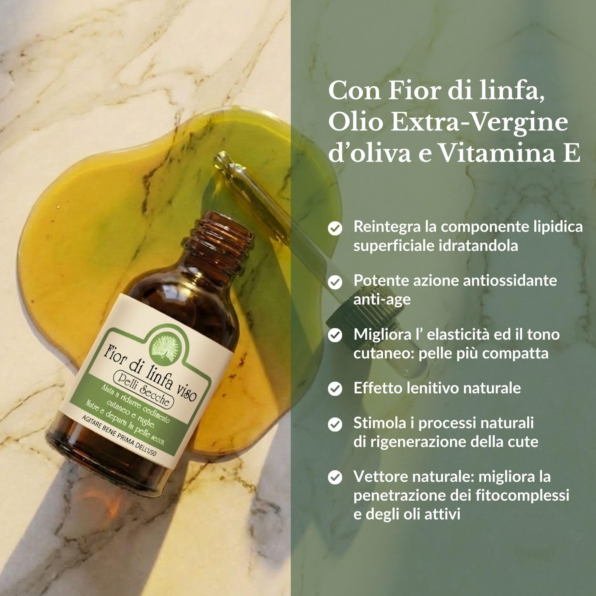 Mary Rose Fior di Linfa Pelli Secche, Siero Antirughe Volto e Collo con Olio d’Oliva Cosmetico e Vitamina E, Illuminante Viso e Alternativa alla Crema Viso, Skincare Uomo Donna, Vegan, 50 ml