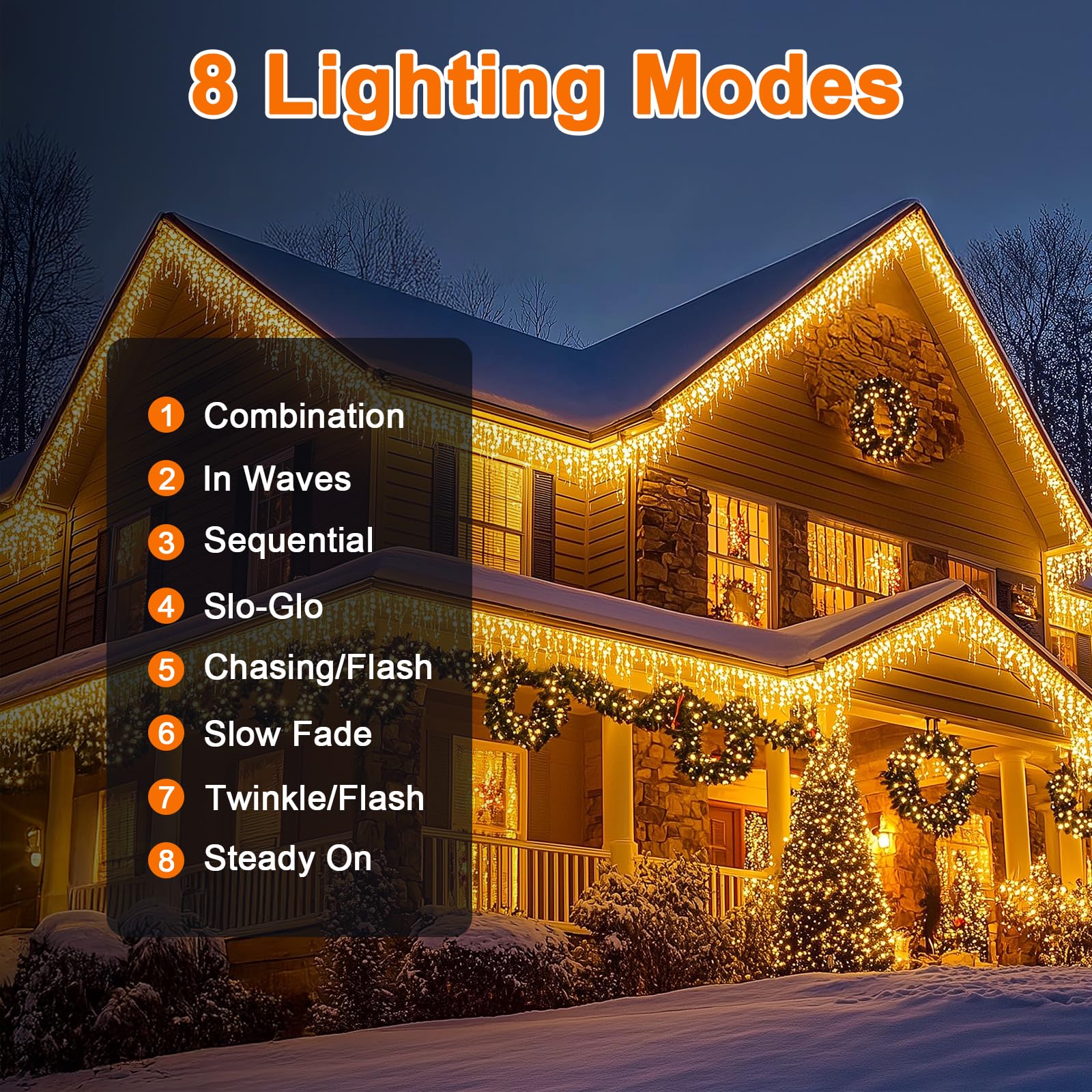 Luci a Cascata per Esterni, 8 M 288 LEDS Luci Natalizie Solari a Forma di Ghiacciolo con Telecomando a 8 Modalità, Luci a Stringa Impermeabili per Tetto, Giardino, Feste, Patio, Decorazioni Natalizie