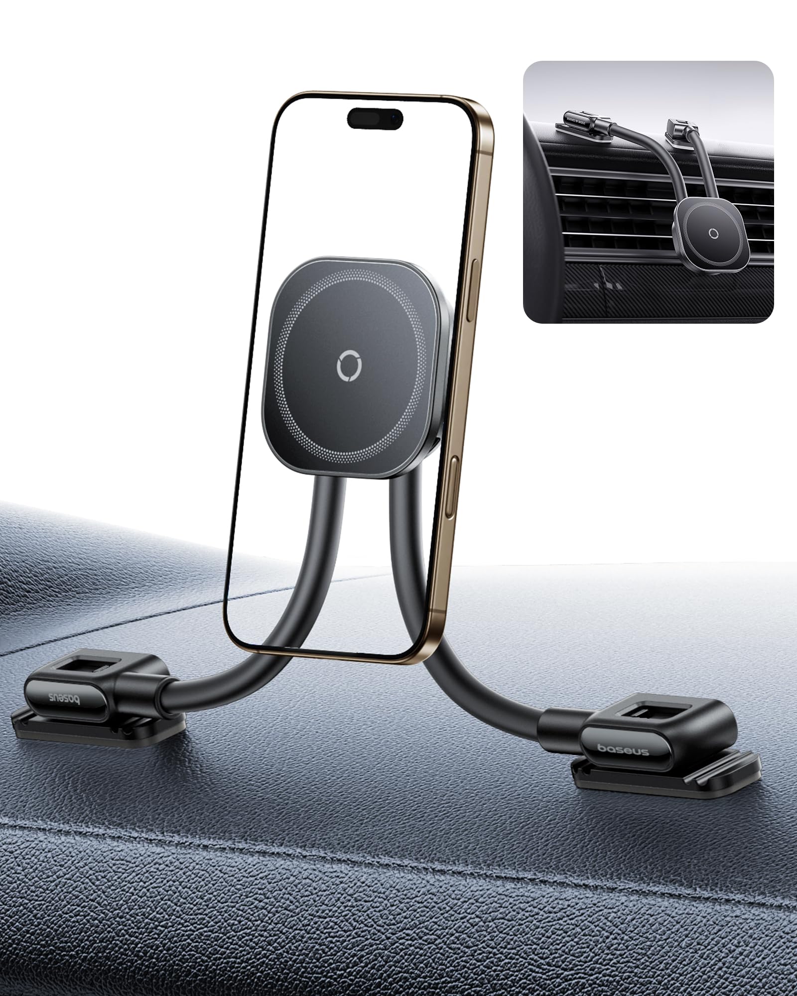 Baseus C03s Supporto per Cellulare Auto Magnete, Magnetico Magsafe Supporto per Telefono Auto con 2 bracci flessibili, Porta Universale per Telefono 20N Compatibile con iPhone Samsung