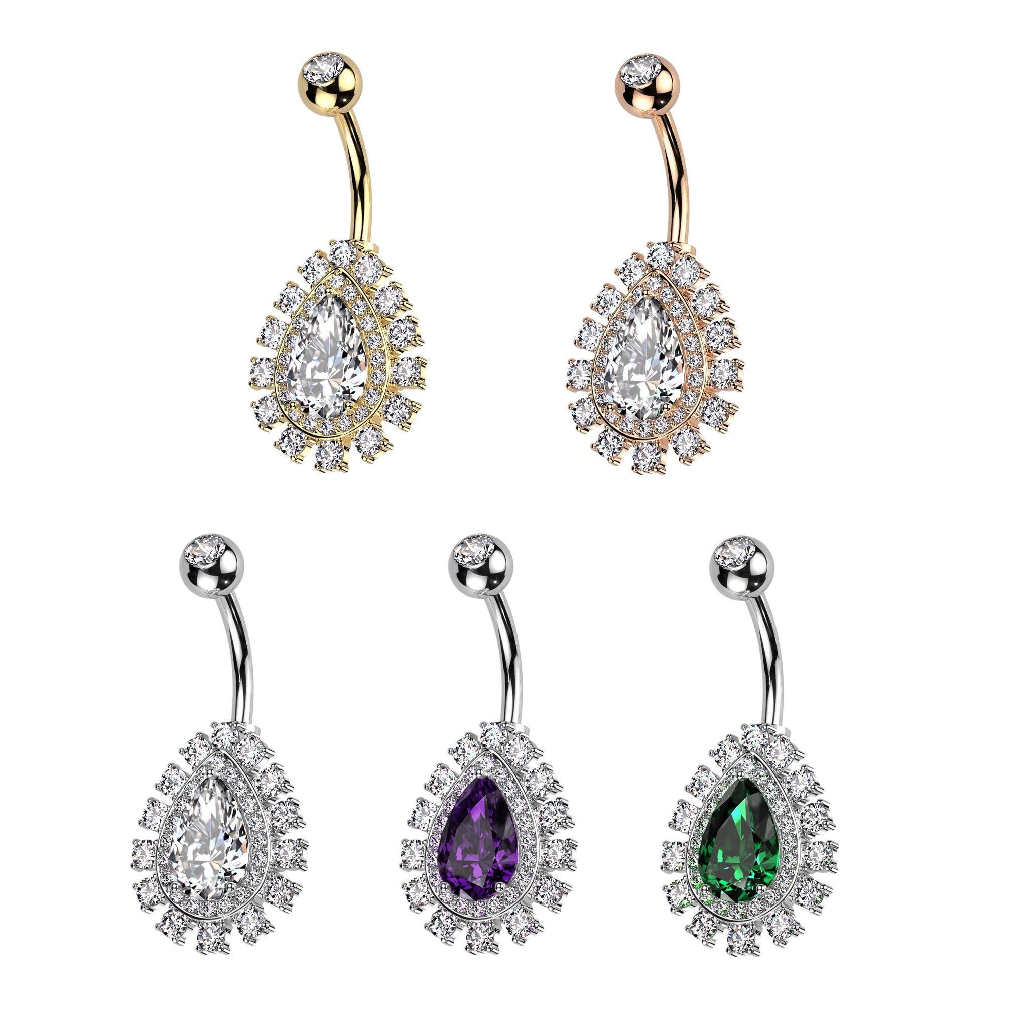 Bauch-nabelpiercing Tropfen Marquise Zirkonia viele Farben Nabel-Piercing Chirurgenstahl Bananabell Stab-länge 10-mm