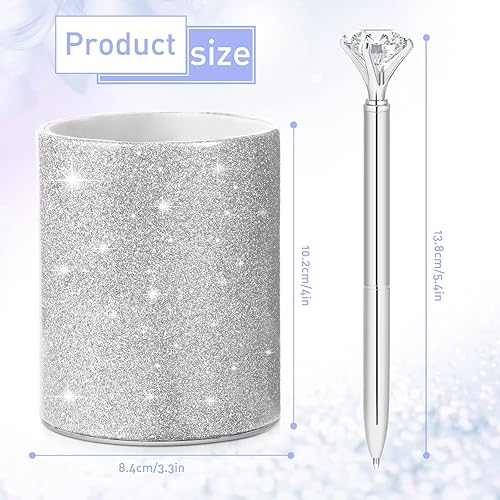 Miniatura 2 de BBTO Soporte para bolígrafos con 6 bolígrafos de diamantes brillantes, vasos para lápices para escritorio, organizador de escritorio con purpurina,