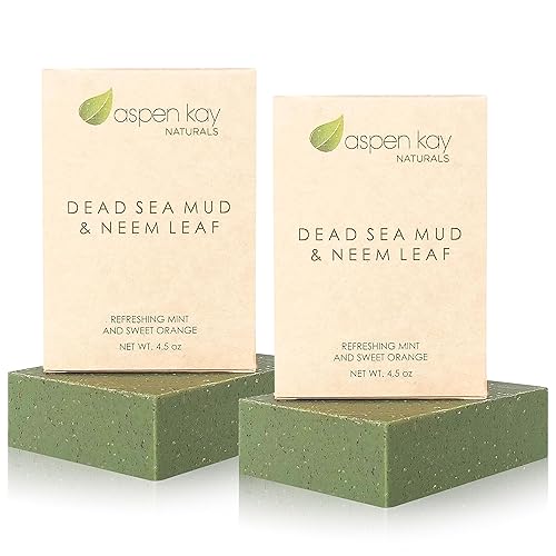 Miniatura 8 de Aspen Kay Naturals Hecho a mano  Barra de jabón de barro del Mar Muerto y Neem para cara y cuerpo (paquete de 6), ingredientes naturales y