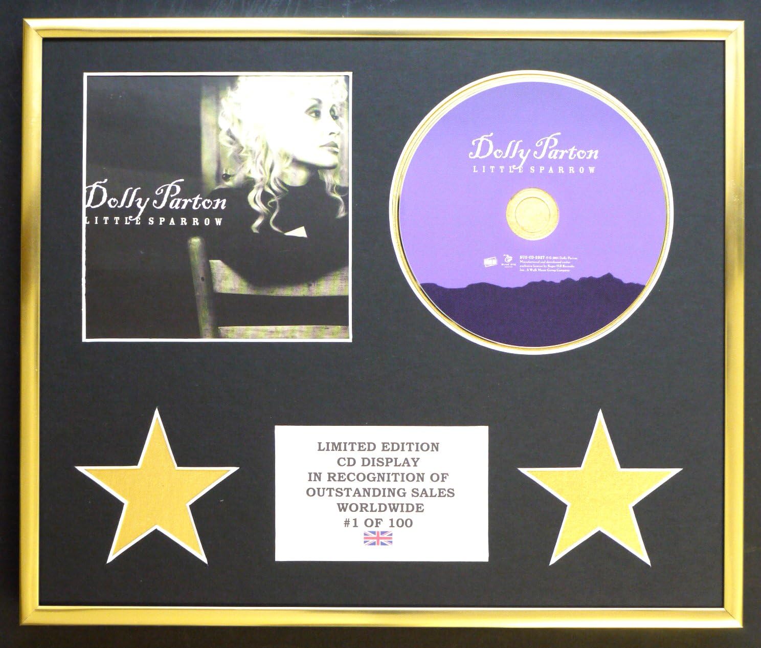 DOLLY PARTON/CD DISPLAY/LIMITED EDITION/COA/LITTLE SPARROW, Gold, 30L x 24W cm