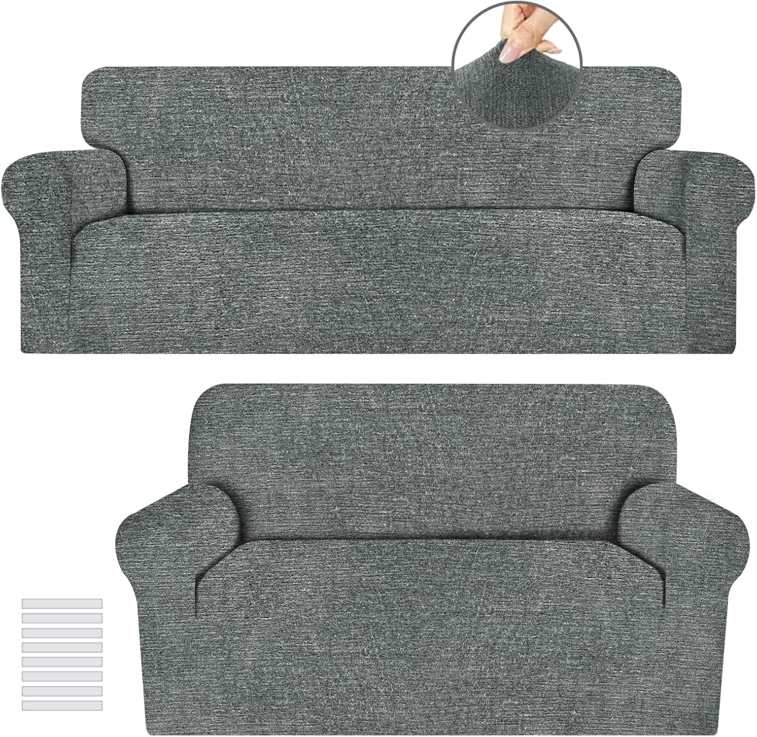 URBANLIFE Stretch Sofa Covers & Loveseat Couch Covers for Living Room Slipcover Set, 2-Pieces Machine Washable Couch Cover, Gray