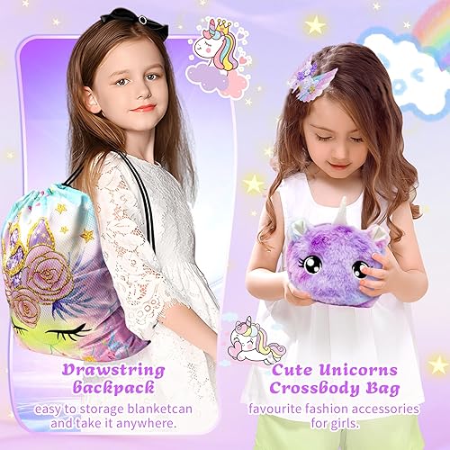 Miniatura 2 de Manta de juguete de unicornio con cordón, regalo de cumpleaños para el día del niño para niñas de 4 a 6, 6 a 8, 8 a 10, 10 a 12 años, manta de