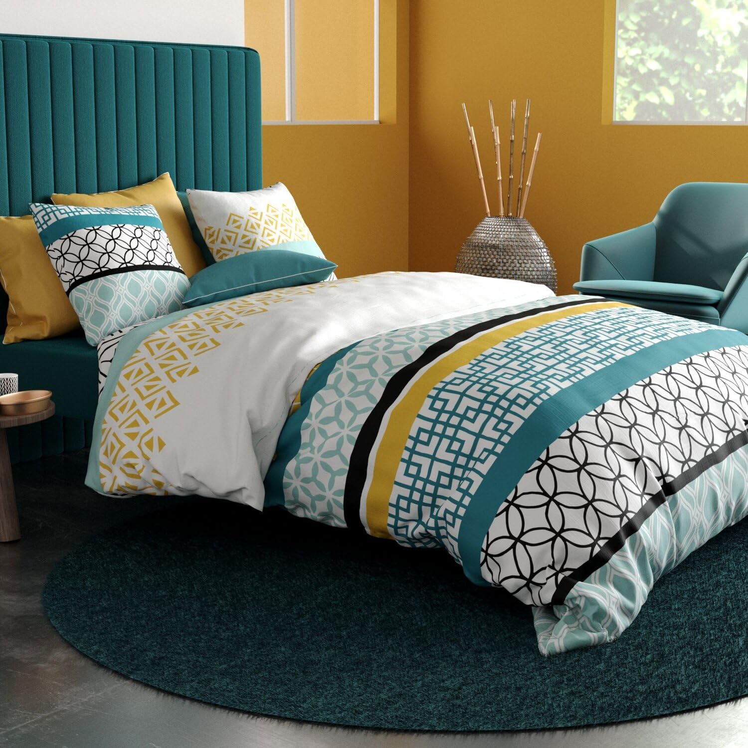 Housse de couette 220x240 coton 57 fils avec 2 taies d'oreiller Citedor 2
