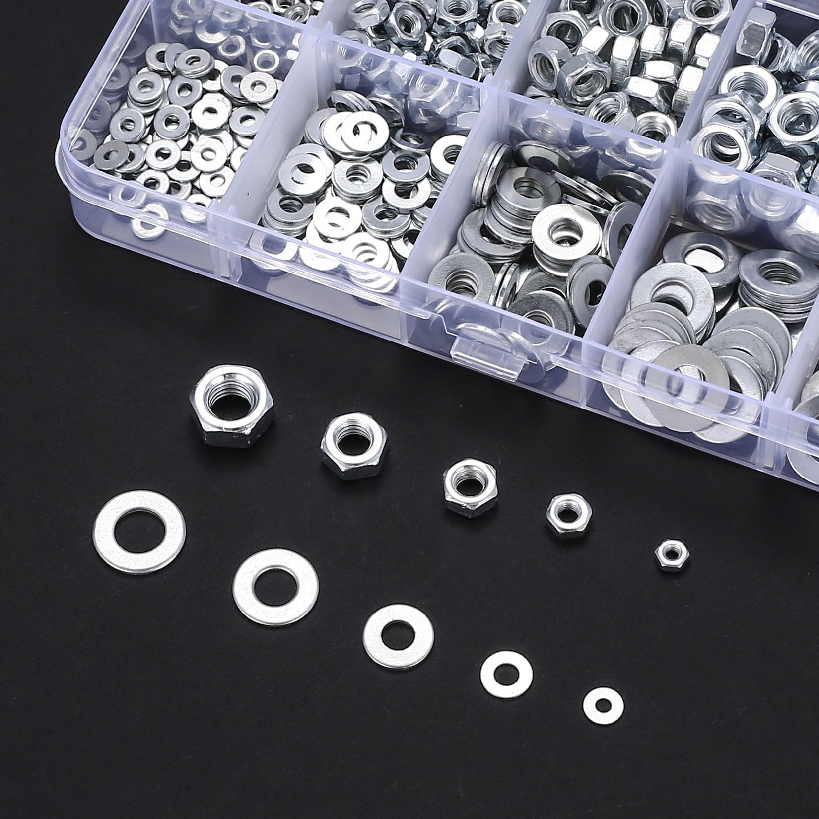 510 Pz M2 M3 M4 M5 M6 Dadi Esagonali e Rondelle Piatte: 255 Set di dadi Esagonali in Metall, 255 rondelle per Viti Barra Filettata, Dado Esagonale, Rondelle e Dadi per Bulloni Viti，Kit Dado Elementi