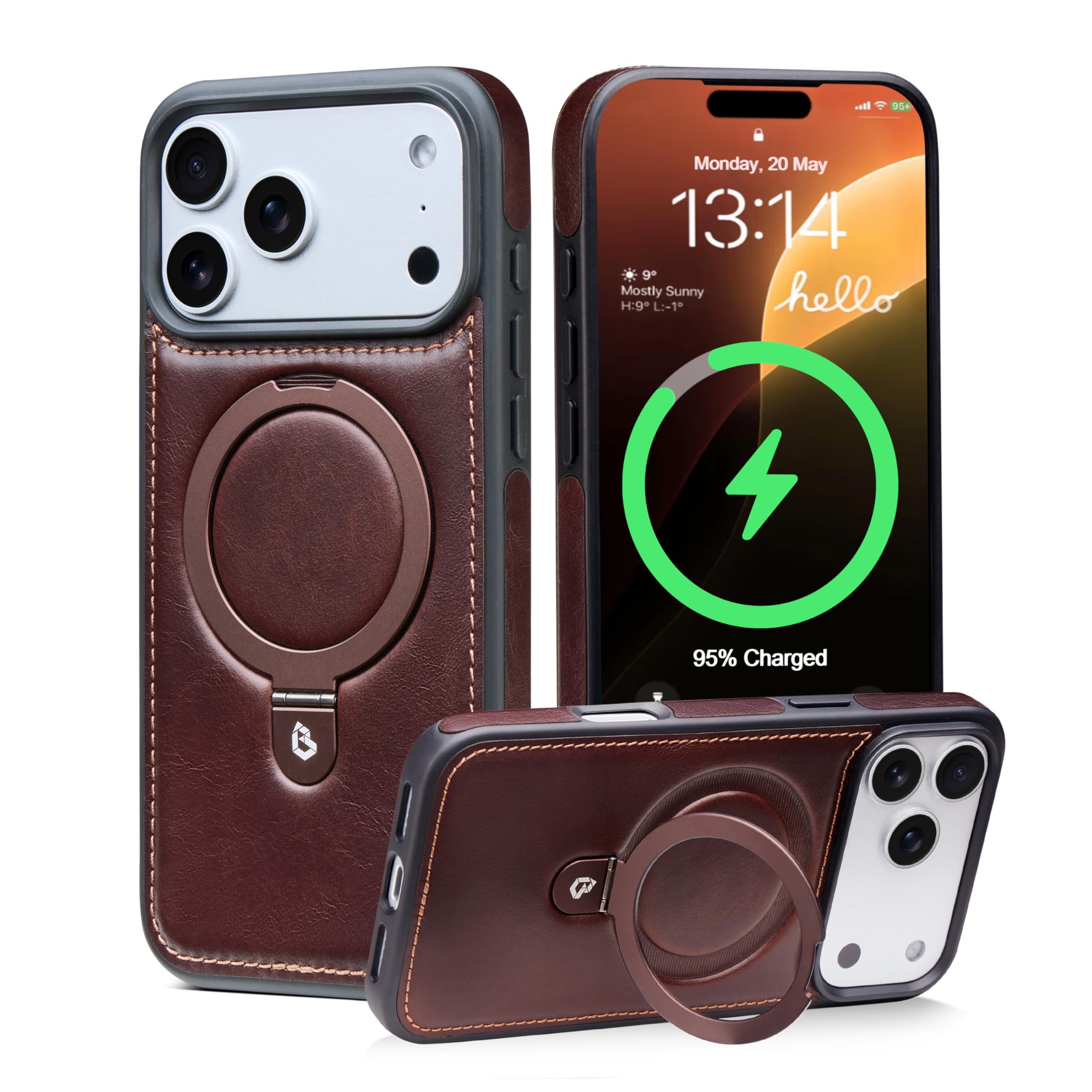 Coque cuir iPhone 17 Pro Max marron rustique pour le bureau - 7