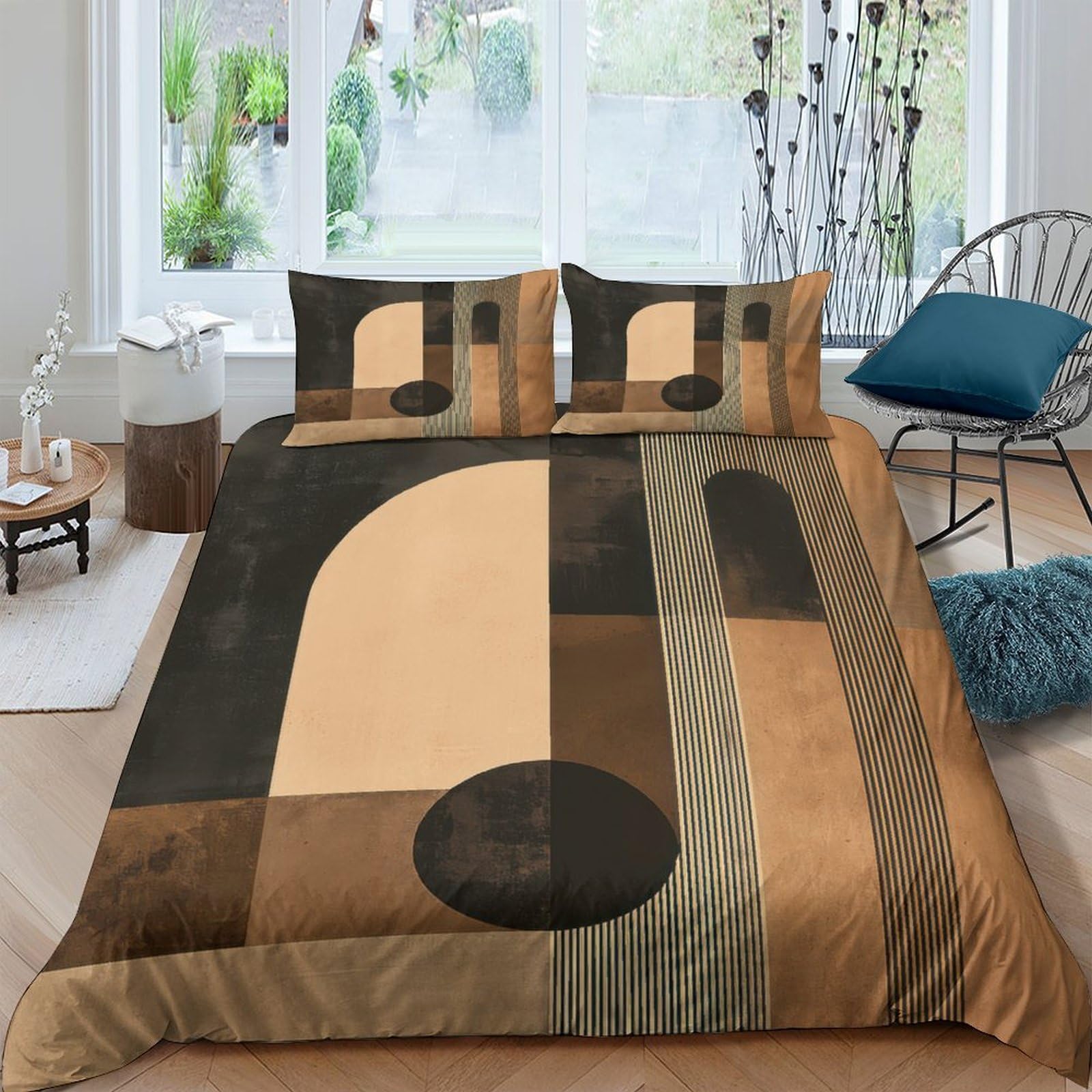 Ctjqhvkz Style-2 3D Printed Geometric Brown Fitted Sheet Microfiber Soft Breathable Abstract Bed Cover For Bedroom Dorm Decor Single（135X200cm）