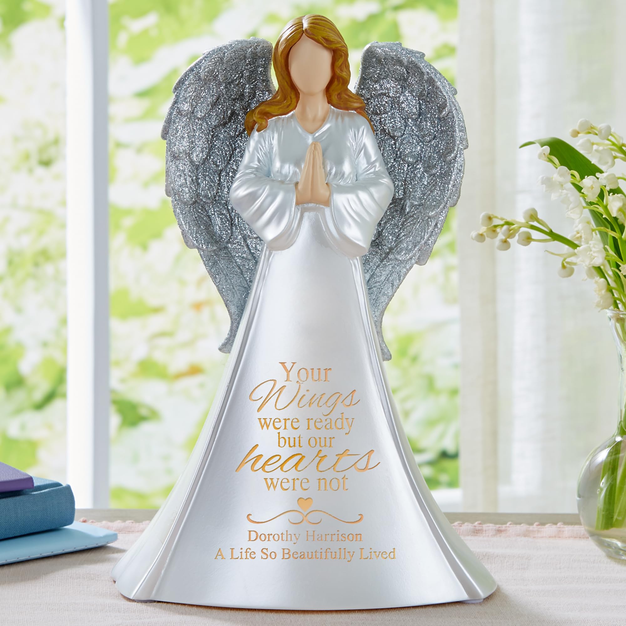 Let's Make Memories Personalized Memorial Angel - Sympathy Angel - Lighted Memorial Angel - with Sympathy - Memorial Light - Personalized with Your Loved One's Name - 10.5