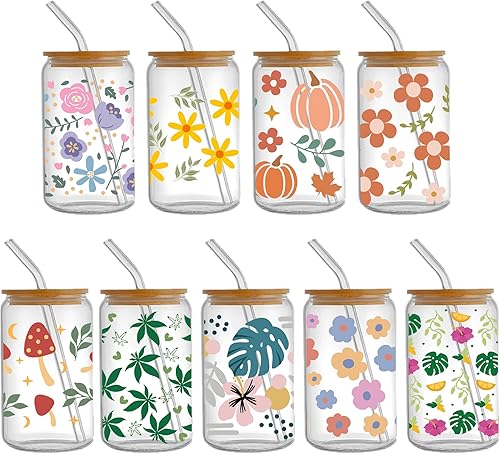 Miniatura 4 de David Angie Adhesivo de transferencia, 9 hojas de tema de plantas, impermeable, UV, DTF, calcomanías de transferencia de papel de transferencia de