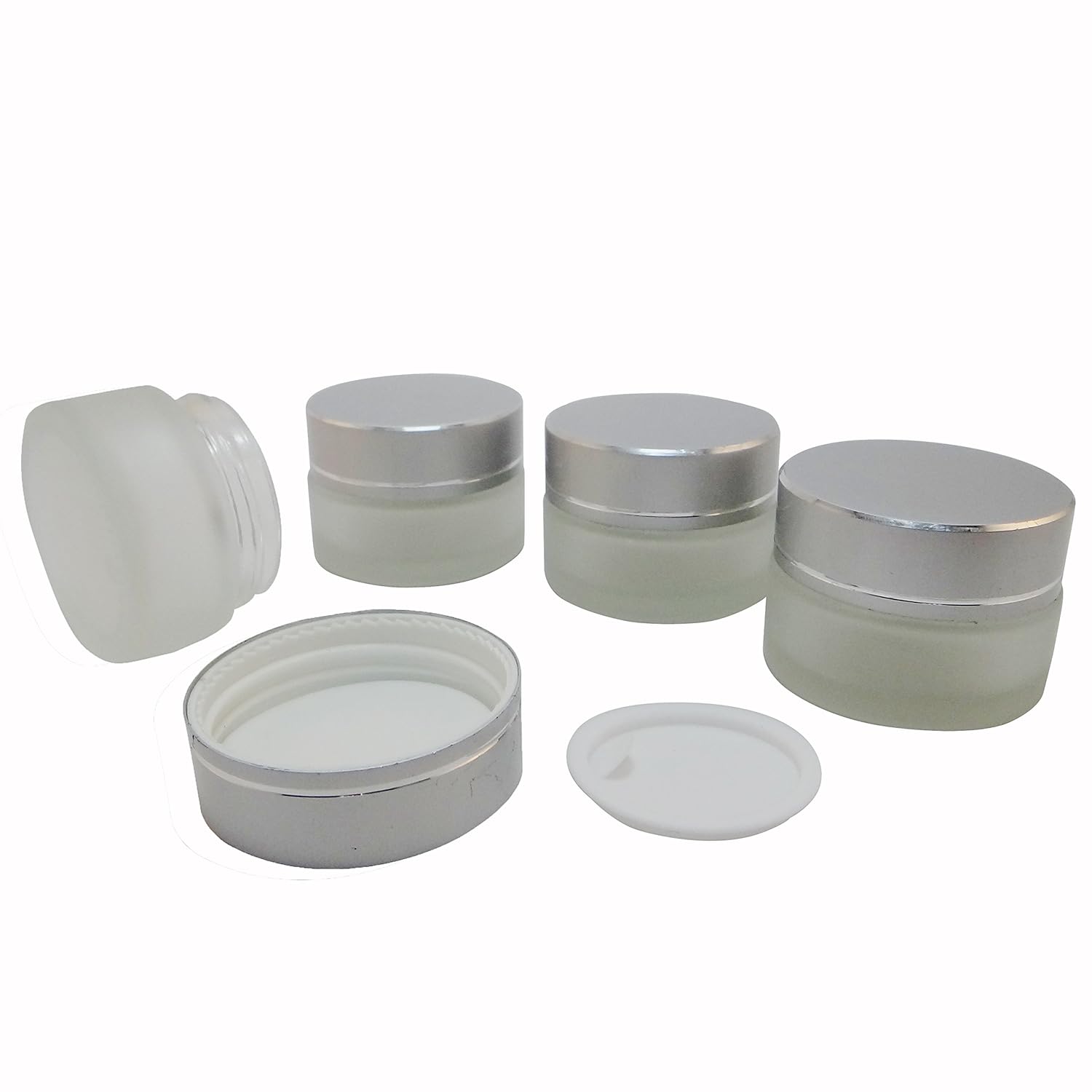 Frost Glass Makeup Cream Jar 20 ml (Matt Silver Aluminum