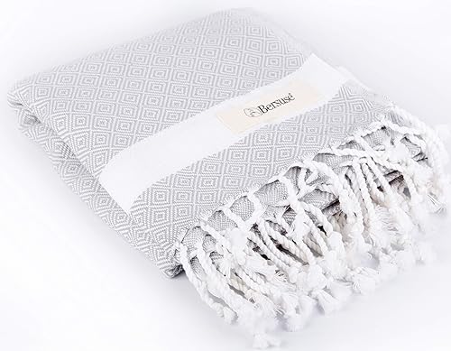 Vista 7 de Bersuse Toalla turca Laodicea 100% algodón, 37 x 70 pulgadas, gris plateado