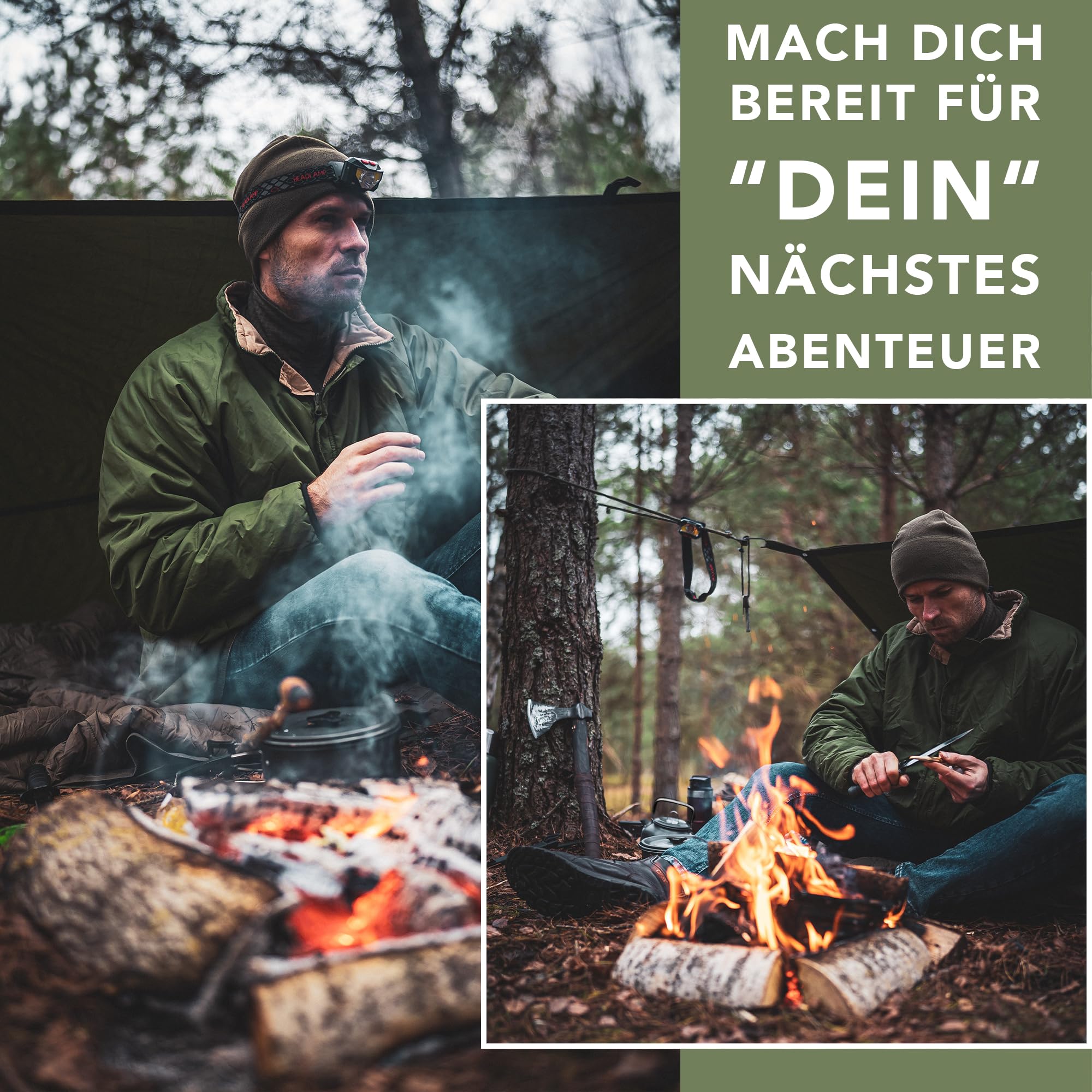 Camping Geschirr Set 10-teilig für 1-2 Personen - Kochgeschirr mit Topf Pfanne Kessel Becher Besteck und Zünder - Outdoor Kochset kompakt & leicht
