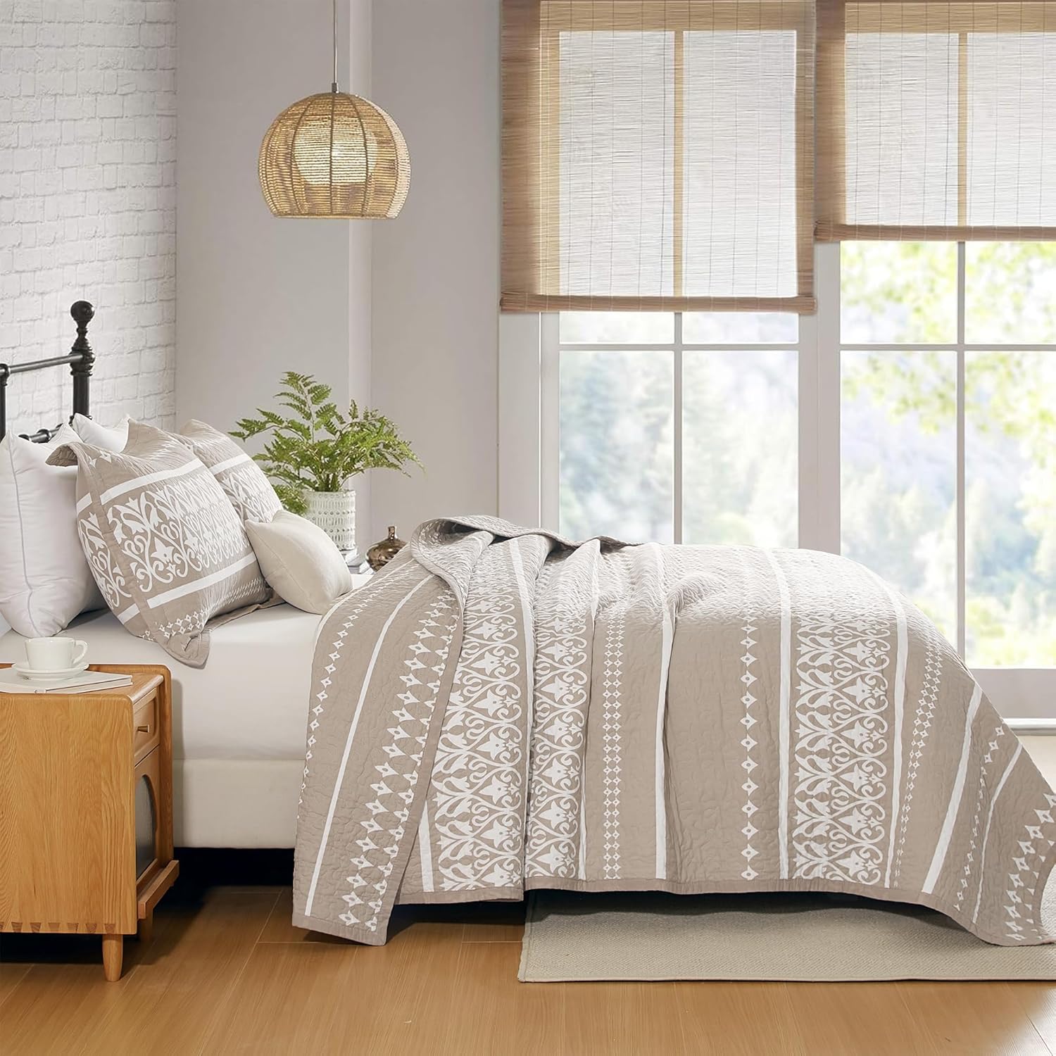 Queen Size Quilts Set 3 Pieces,100% Cotton Quilt Set, Soft Lightweight Bedspreads,Boho Quilted Bedding Set,Suitable for All Seasons,Quilt Sets Queen, 3 Pieces, Khaki