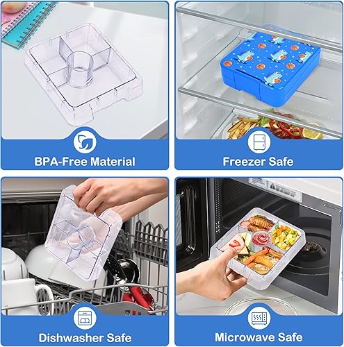 Miniatura 6 de Lonchera Bento a prueba de fugas con bandeja extraíble de Tritan para niños, recipientes de comida con 4 compartimentos, sin BPA, apto para