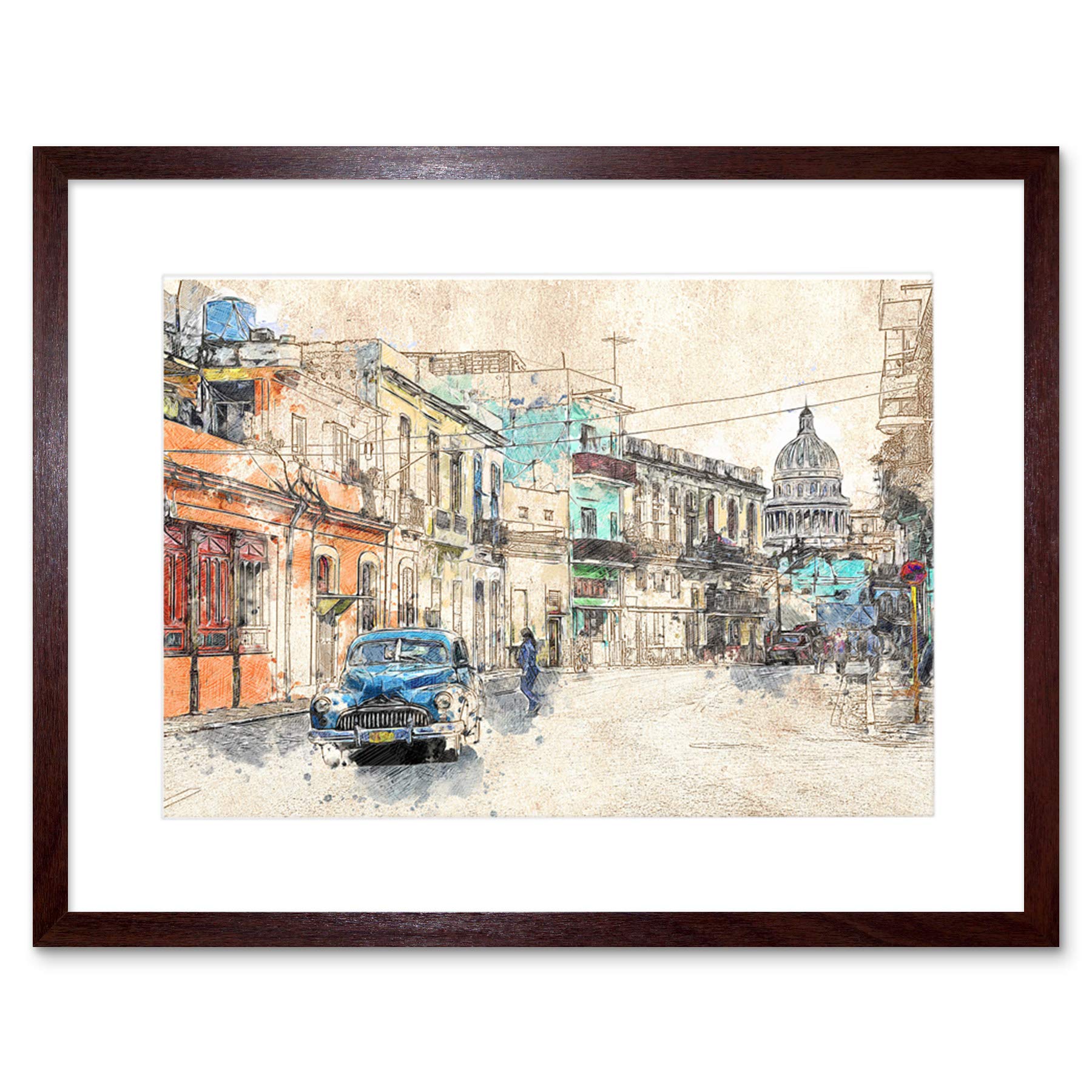 Havana Cuba Street Painting Sketch Framed Wall Art Print