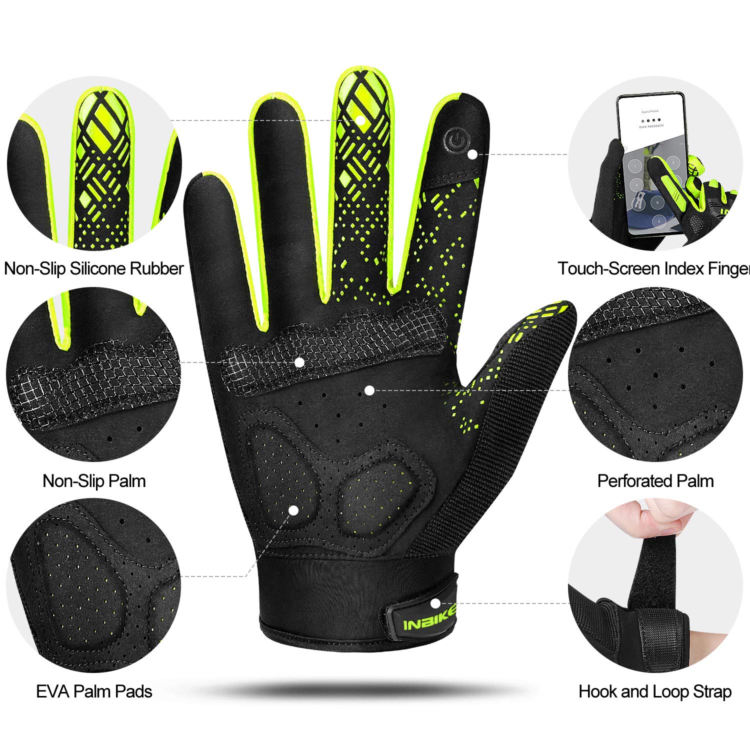INBIKE Gants VTT Super Extensible et Respirant Gants Velo Anti-Choc et Antidérapant Idéal pour Cyclisme Exercice Sport Running S-XXL (MC020)