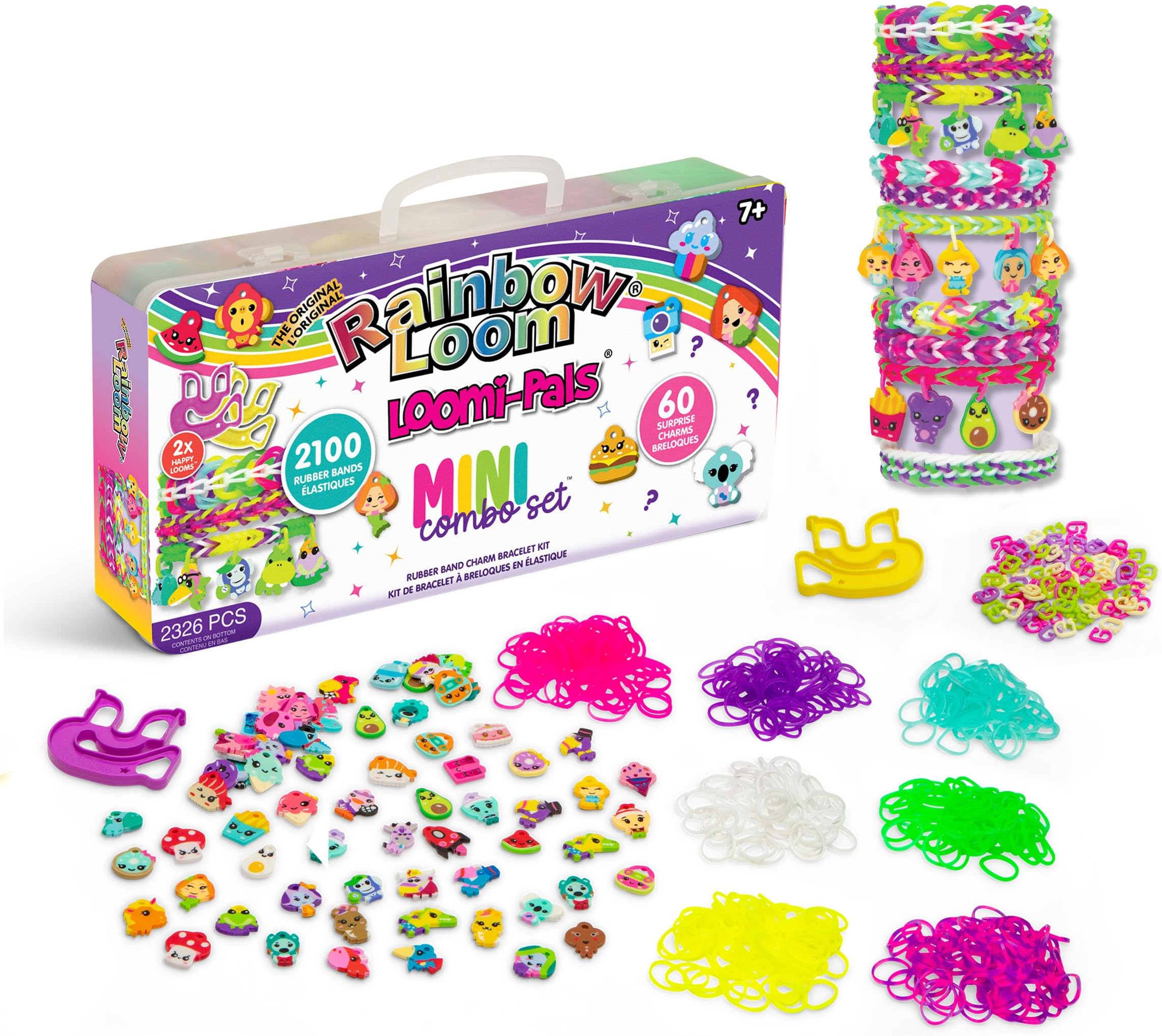 Loomi-Pals™ Mini Combo Set, Features 60 Cute Assorted Loomi-Pals Charms,1 Happy Loom, 2100 Colorful Bands All in a Carrying Case for Boys and Girls 7+