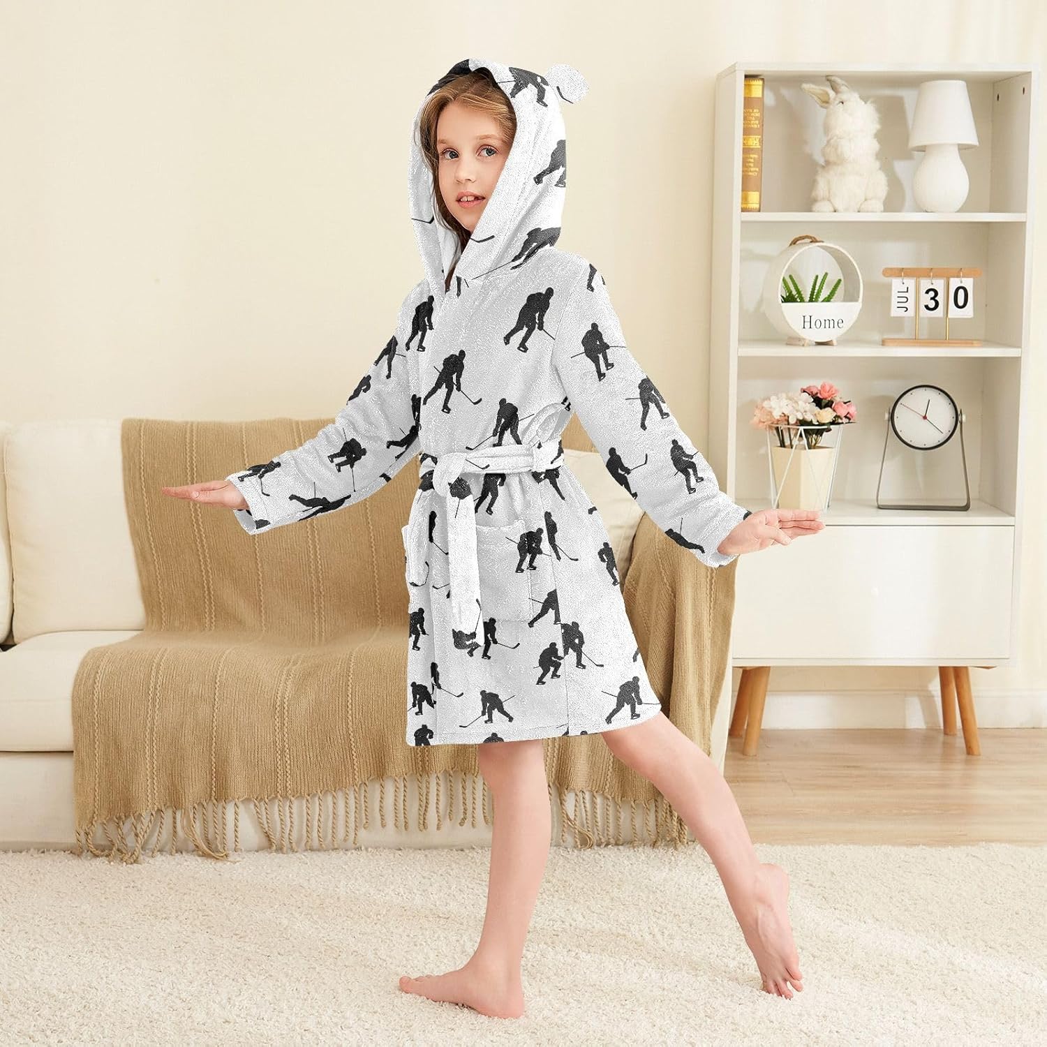 Toddler Baby Hooded Bathrobe for Boys Girls Soft Plush Bath Towel Robe with 2 Pockets for 2-12 Years