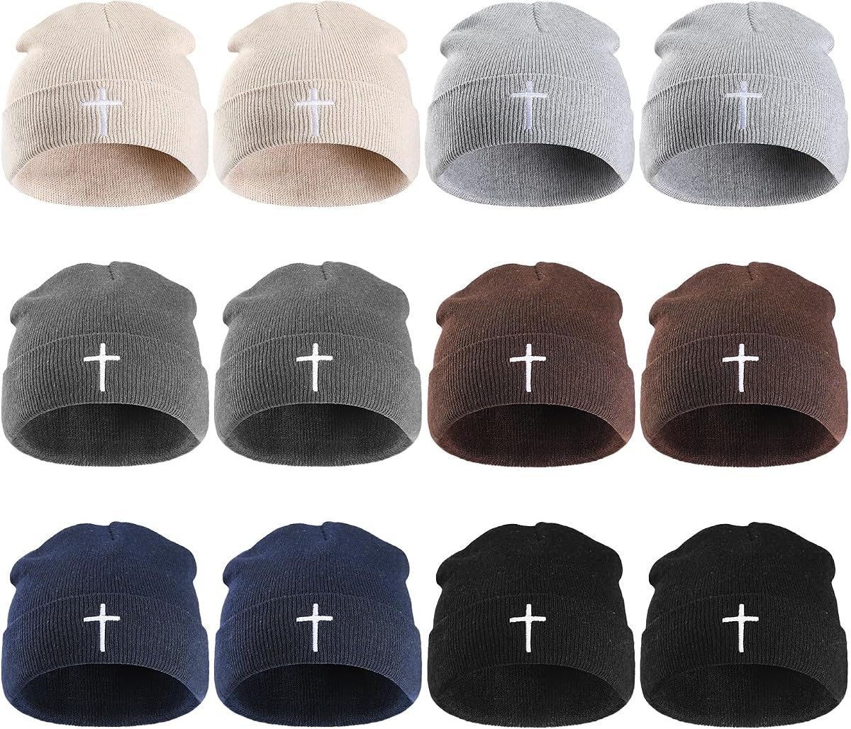 Coume Christian Cross Beanie Sombreros Donación para personas sin hogar Jesús Cuffed Skull Cap Gorros cálidos para hombres y mujeres Iglesia Regalos de invierno