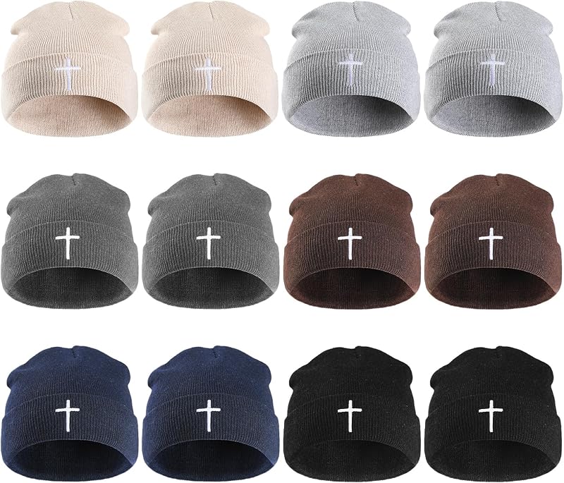 Coume Christian Cross Beanie Sombreros Donación para personas sin hogar Jesús Cuffed Skull Cap Gorros cálidos para hombres y mujeres Iglesia Regalos de invierno
