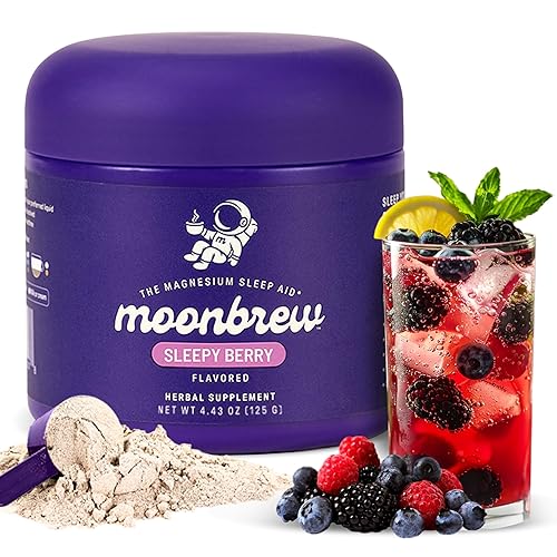 MoonBrew Batido nocturno de bayas somnolientas de magnesio, mezcla de bebida natural para ayudar al sueño para adultos, apoyo calmante para dormir