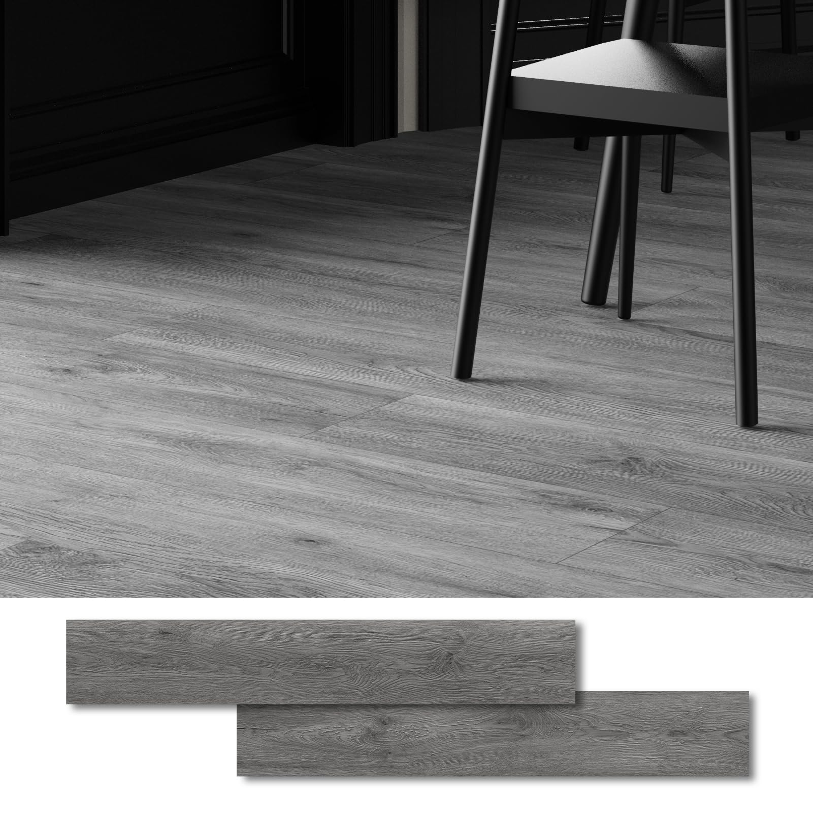 Selbstklebende Bodenfliesen Vinyl-Bodenfliesen Holzoptik zum Abziehen und Aufkleben, 2,0 mm 36 Dielen kratzfest, für Wohnzimmer Flur Büro Bodendielen (5,02m², Dunkelgrau)