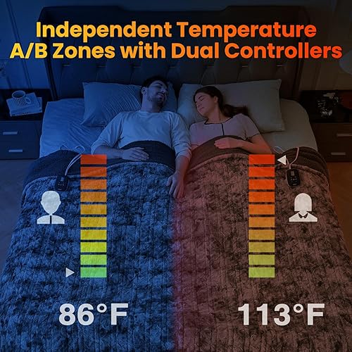 Miniatura 4 de WOOMER Manta térmica tamaño King, control doble, manta eléctrica de 90 x 100 pulgadas, piel sintética de doble cara y sherpa, protección contra
