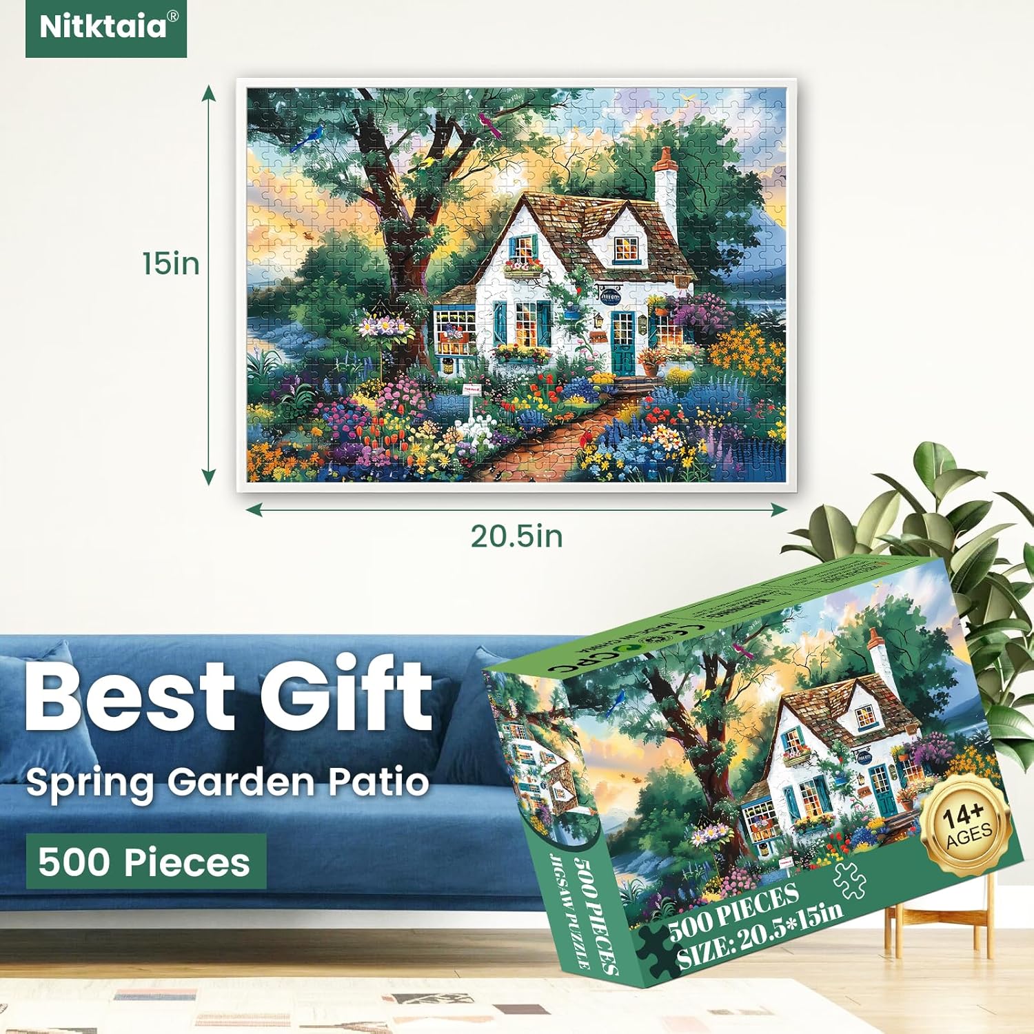 500 Pieces Jigsaw Puzzles for Adults–Beautiful Garden Patio Puzzle for Adult Elderly–Recycled Paper Puzzle 500 Pieces–Glossy, Sturdy Pieces Challenging Family Game Great Gift Idea (20.5x15in)