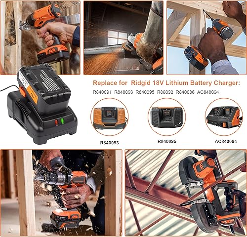 Miniatura 6 de Cargador de batería de iones de litio de 18 V compatible con Ridgid R86092 R86091 R840087 R840083, R840085 R840086 AC840089 AC840085 AC840086 (no