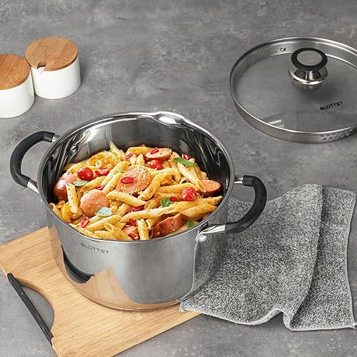 Miniatura 7 de SLOTTET Olla de acero inoxidable de 6 cuartos de galón con tapa de vidrio colador, olla de sopa de 6 cuartos de galón multiusos con boquilla de