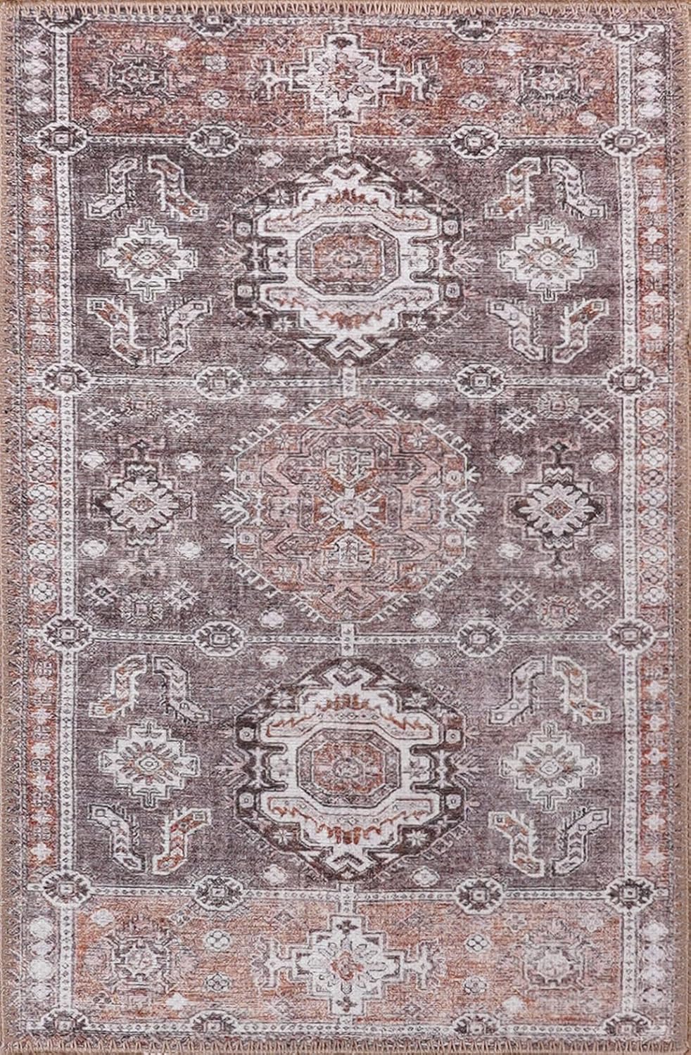 Adiva Rugs Machine Washable Area Rug with Non Slip Backing for Living Room, Bedroom, Bathroom, Kitchen, Printed Persian Vintage Home Decor, Floor Decoration Carpet Mat (Brown, 7'10" x 10')