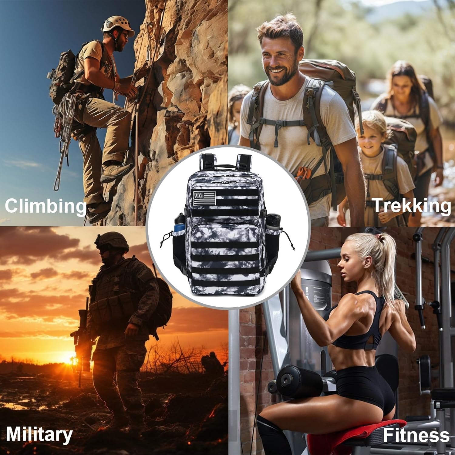 Military Tactical Backpack for Men Women, 3 Day Assault Pack Army Molle Bag Hiking Backpacks (Marble)
