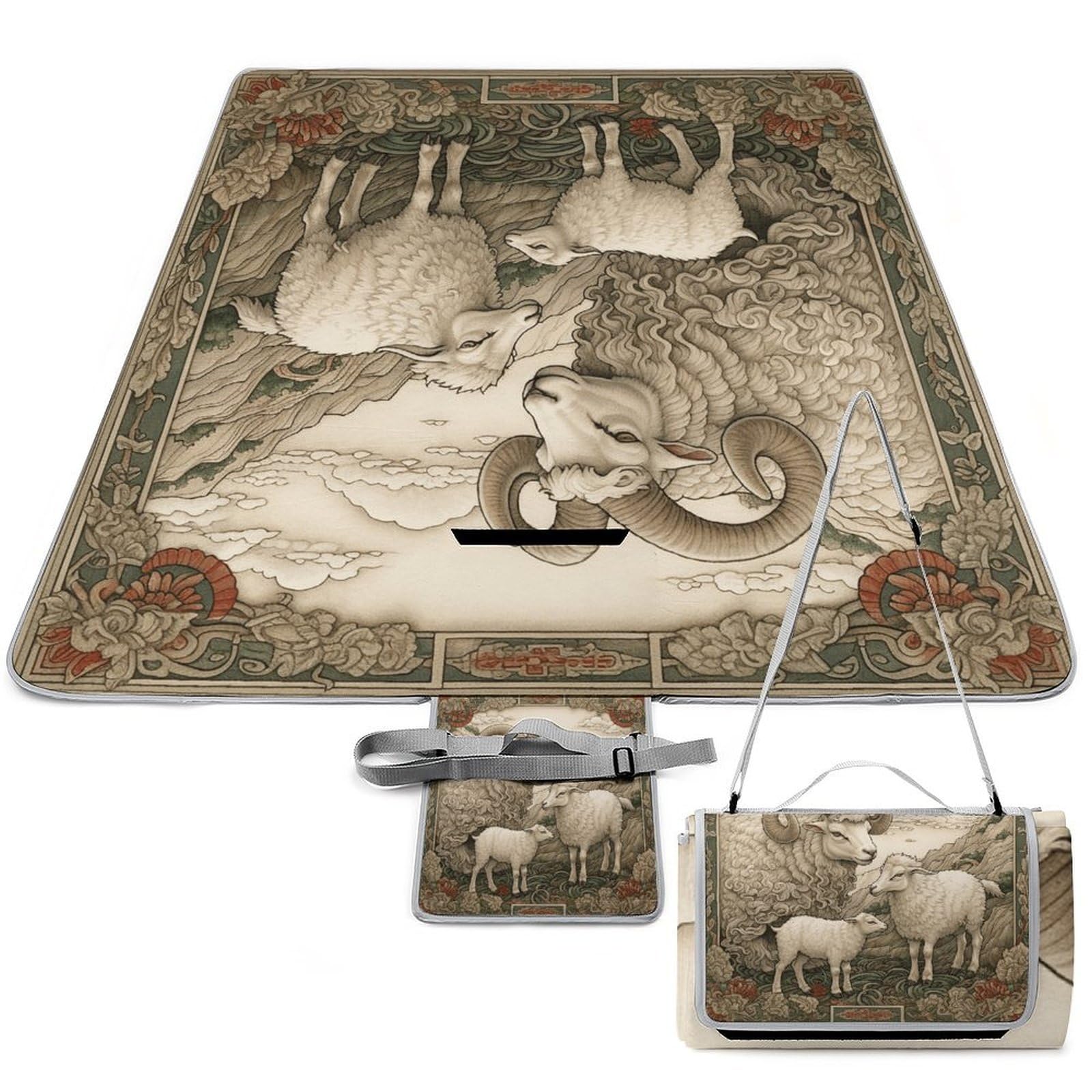 Tappetino pieghevole per esterni, con motivo pecora, superficie impermeabile, facile da pulire, coperta da viaggio, per campeggio primaverile ed estivo