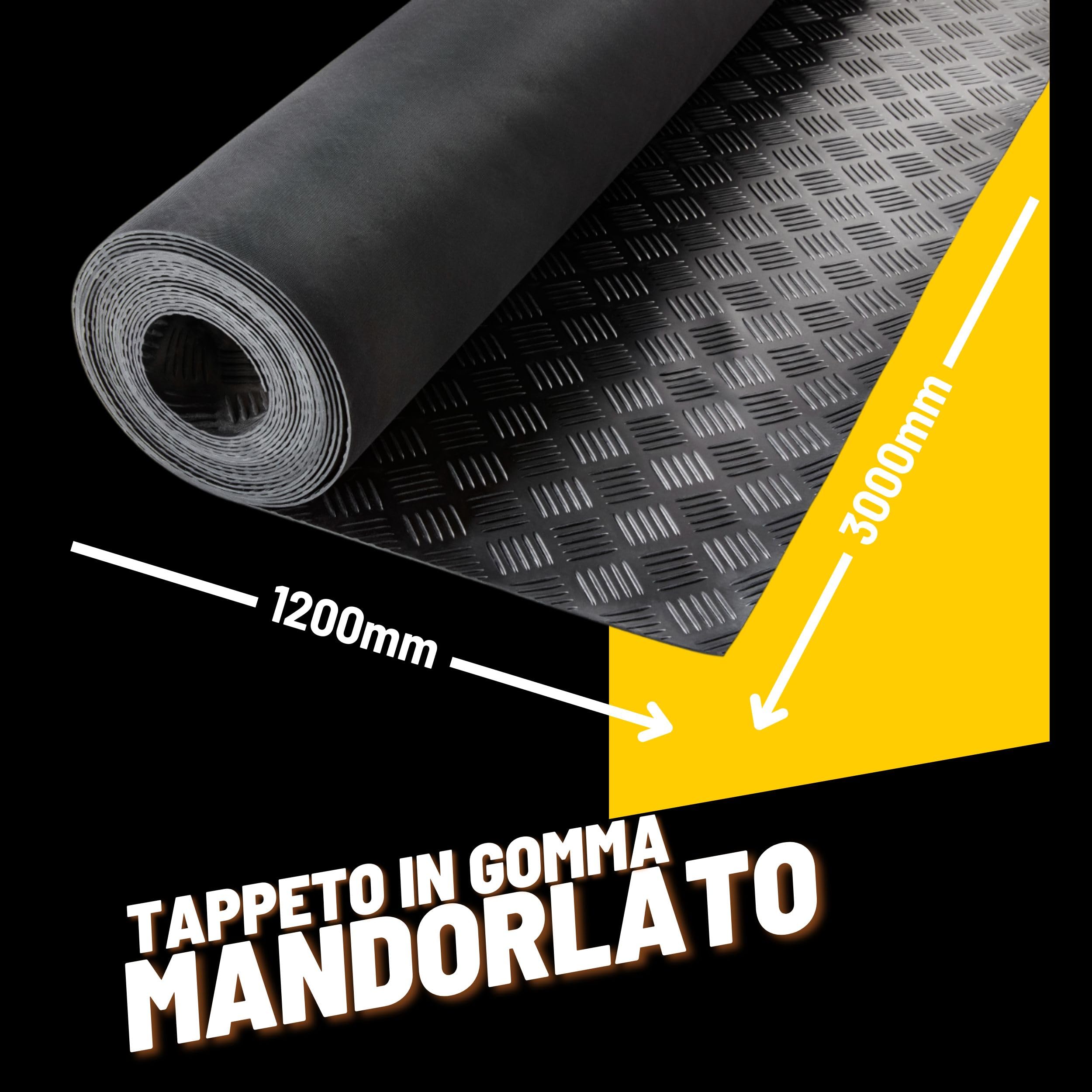 Tappeto Gomma Antiscivolo Mandorlato 1,2 x 3 m - Tappeto per Fiere, Esposizioni, Magazzini e Garage - Tappeto per Pavimento in Gomma Antiscivolo - Tappeti di Gomma a Metro
