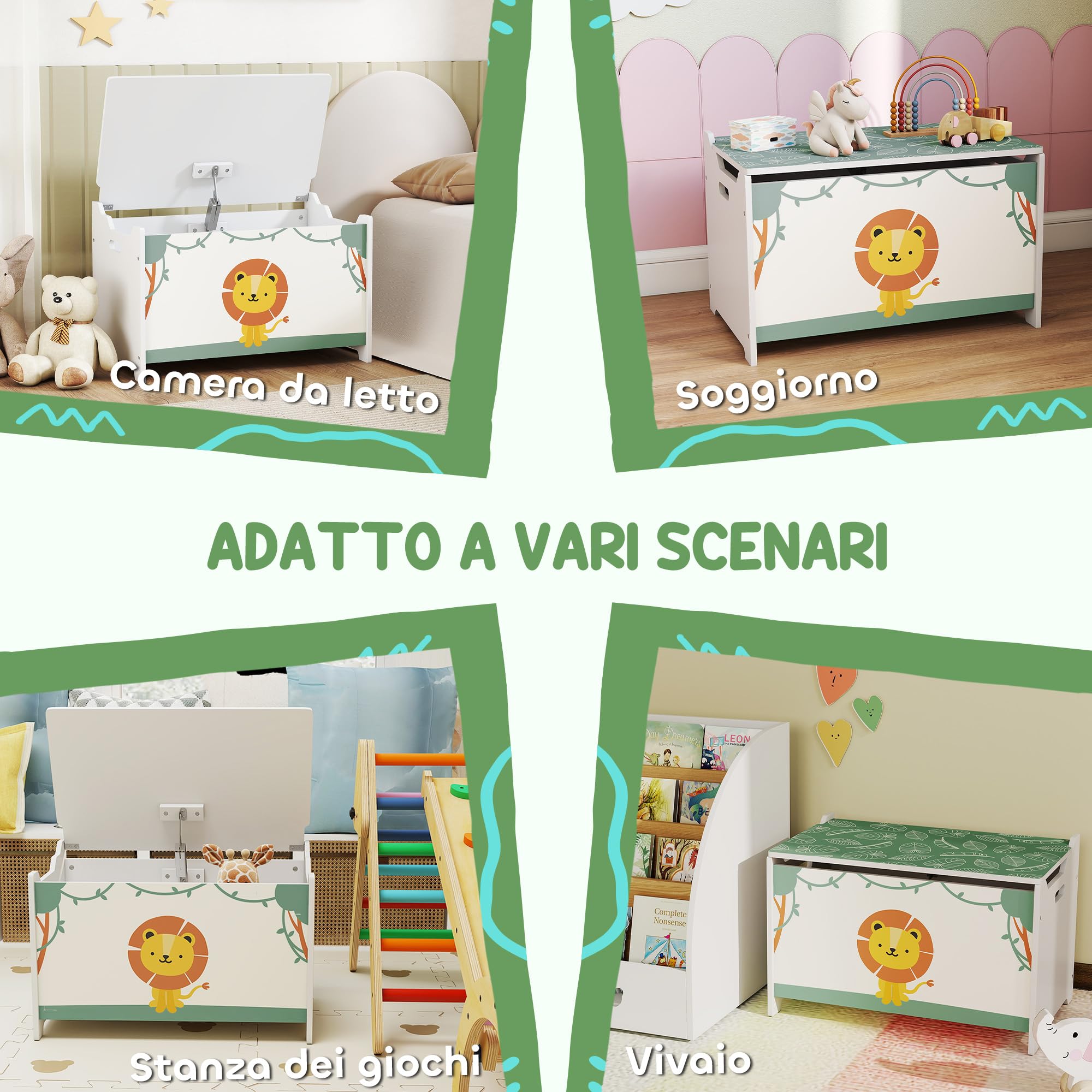 AIYAPLAY Spielzeugkiste mit Deckel für Kinder, Aufbewahrungsbox für Spielzeug und Kleidung, Aufbewahrungsbehälter für Kinderzimmer und Wohnzimmer, 60 x 37 x 39 cm, grün
