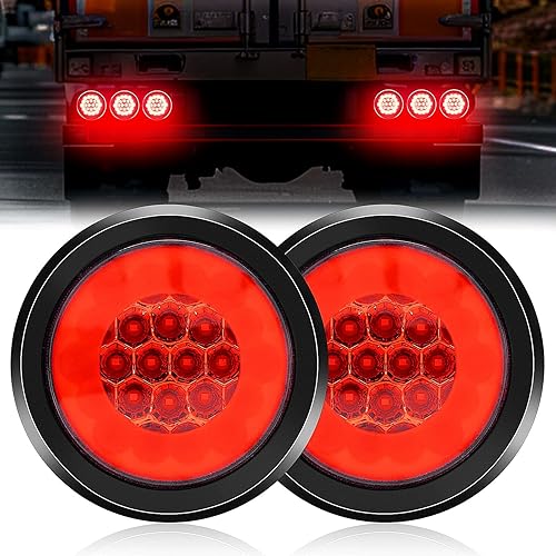 Luces traseras LED redondas de 4 pulgadas, luces de freno de freno rojas, 24 LED con ojales de goma sellados, impermeables, para camión, caravana,