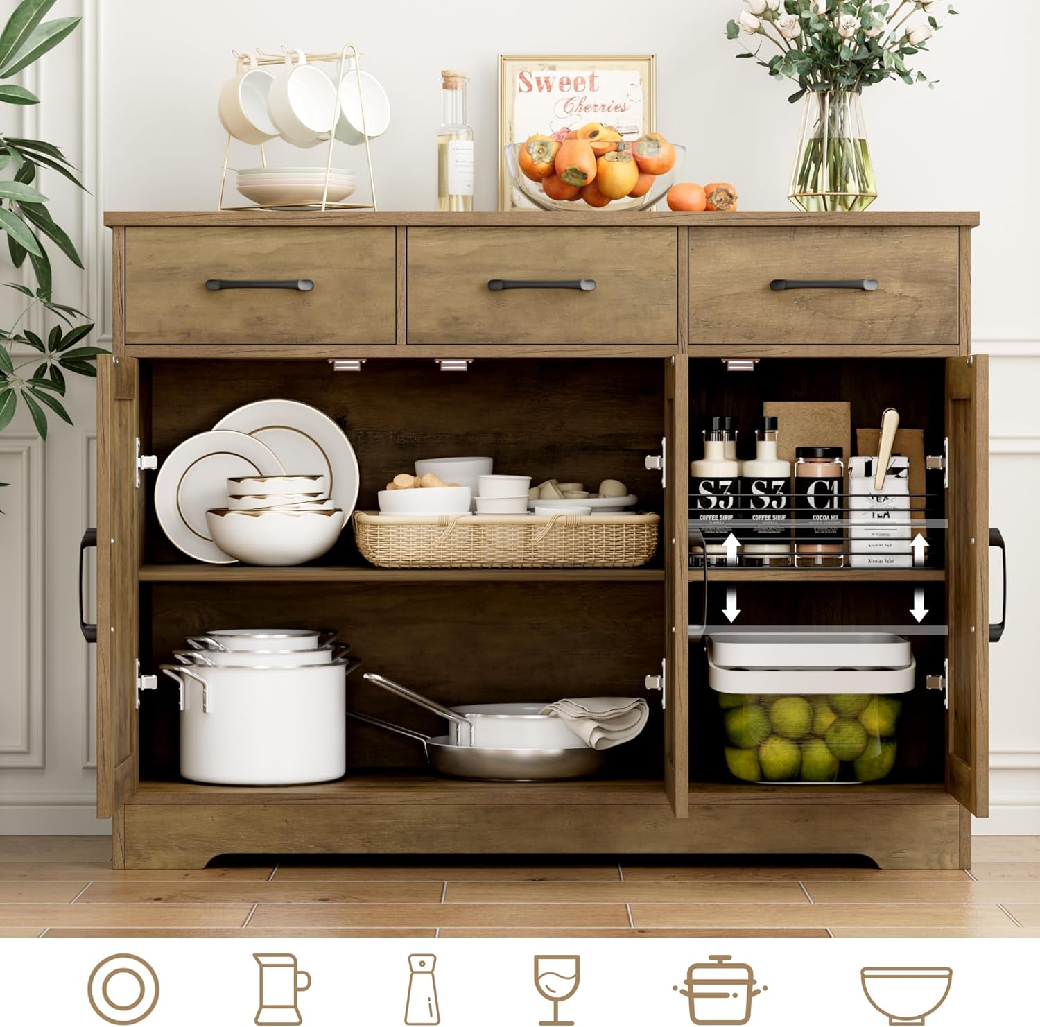 HOSTA Modern Farmhouse Buffet Sideboard Cabinet, Barn Doors Stora