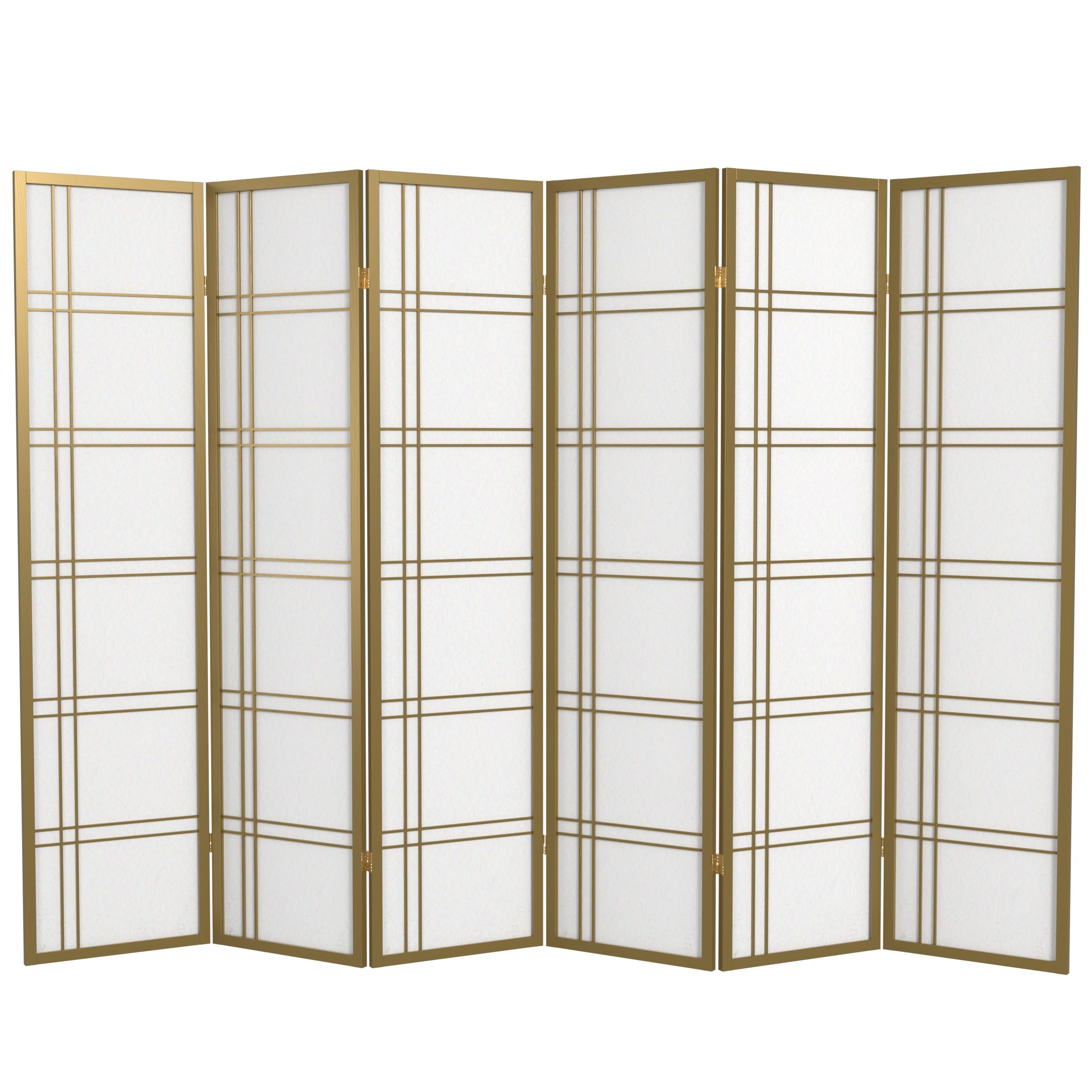 Red Lantern Oriental Furniture 6 ft. Tall Double Cross Shoji Screen - Special Edition - Gold - 6 Panels