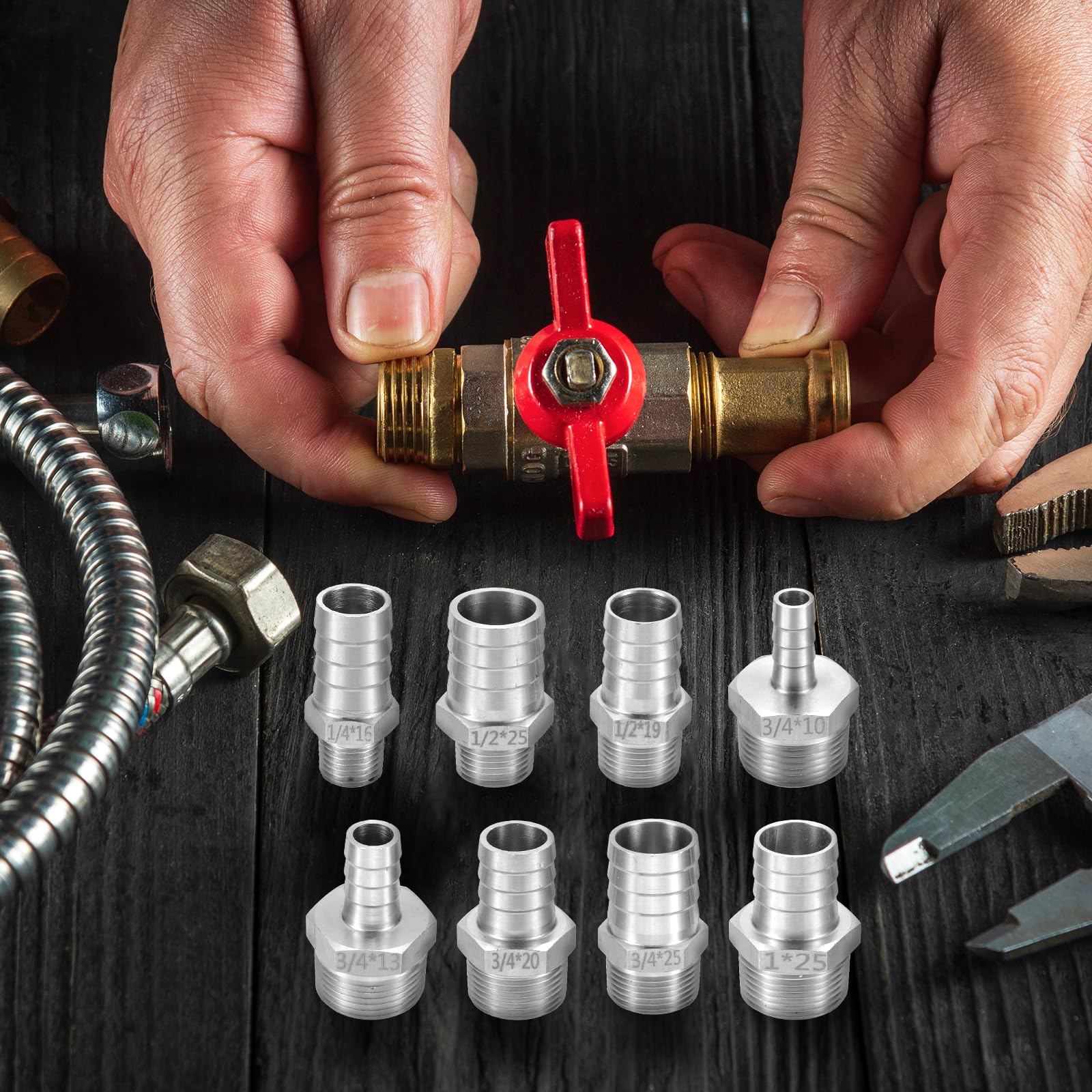 sourcing map 10 piezas de acero inoxidable con púas NPT macho de 1 pulgada a manguera de 1 pulgada ID para instalación de tubería de cerveza casera, conector de torre de rosca directa, construcción