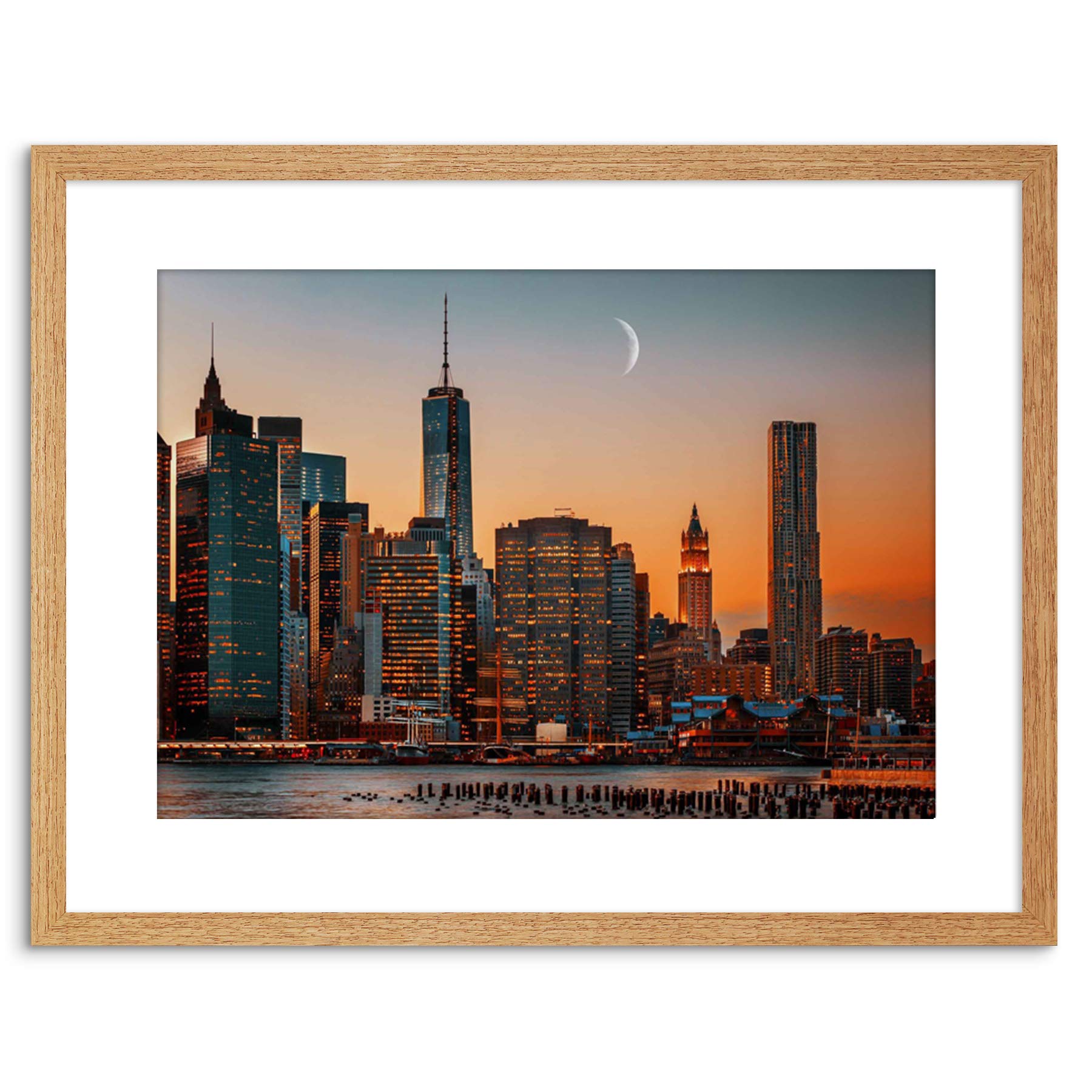 Wee Blue Coo Photo Cityscape New York City USA Moon Over Manhattan Framed Wall Art Print