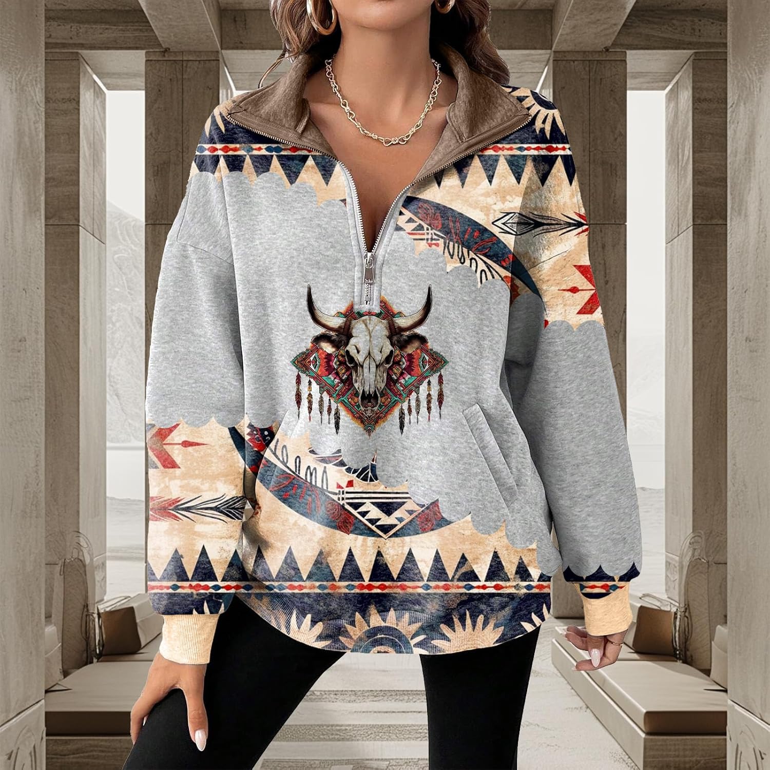 Half Zip Pullover Sweatshirt for Women Oversized Sweaters Long Sleeve Casual Fashion Shirts - Image 2