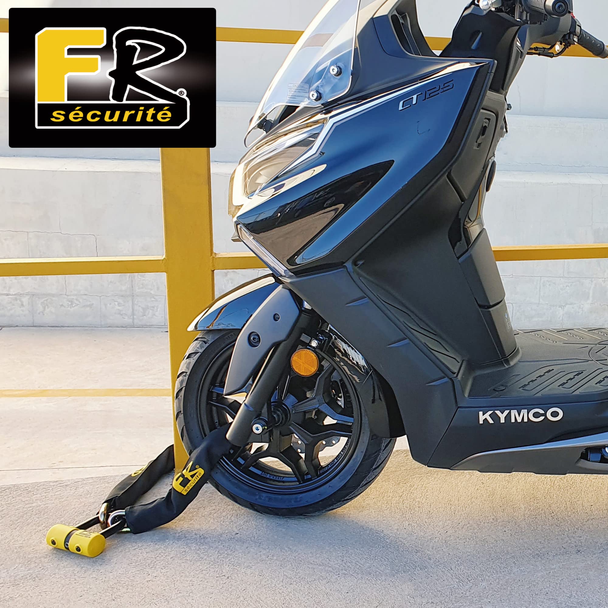 FR SECURITE FR50150 Cadena Alta Seguridad Antirrobo Moto + Candado Moto Disco Mini U ø13.5, 150cm Homologado Classe Sra, Robusto Antirobo Vesátil para Motocicleta, Scooter, Bici, Anclaje, Parking