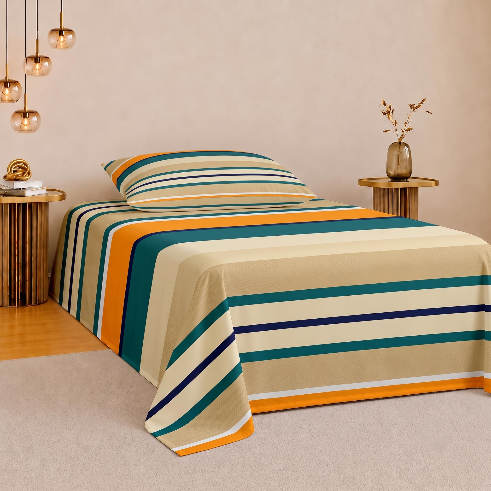 Premium Egyptian Cotton Feel |Single Bed Bedsheet 90x60 Inch with 1 Pillow Cover (18x28 Inch)| Breathable & Durable | Printed Designer Cotton Single bedsheet& Bedroom Yellow-image-16