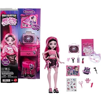 Monster High Self-Scare Secrets Draculaura Doll and Accessories Set with 13 Realistic Surprises such as a Working Face Roller